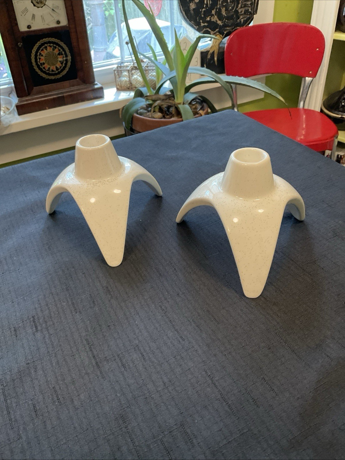 MCM Franciscan Starburst Pair (2) 3.5” Tall Candle Holders HTF Atomic Era 1950s