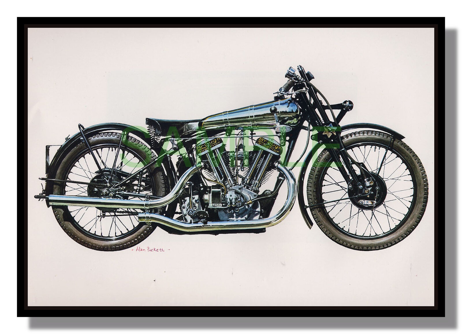 Brough Superior SS100 V-twin 1929 framed picture Alan Puckett free p&p UK
