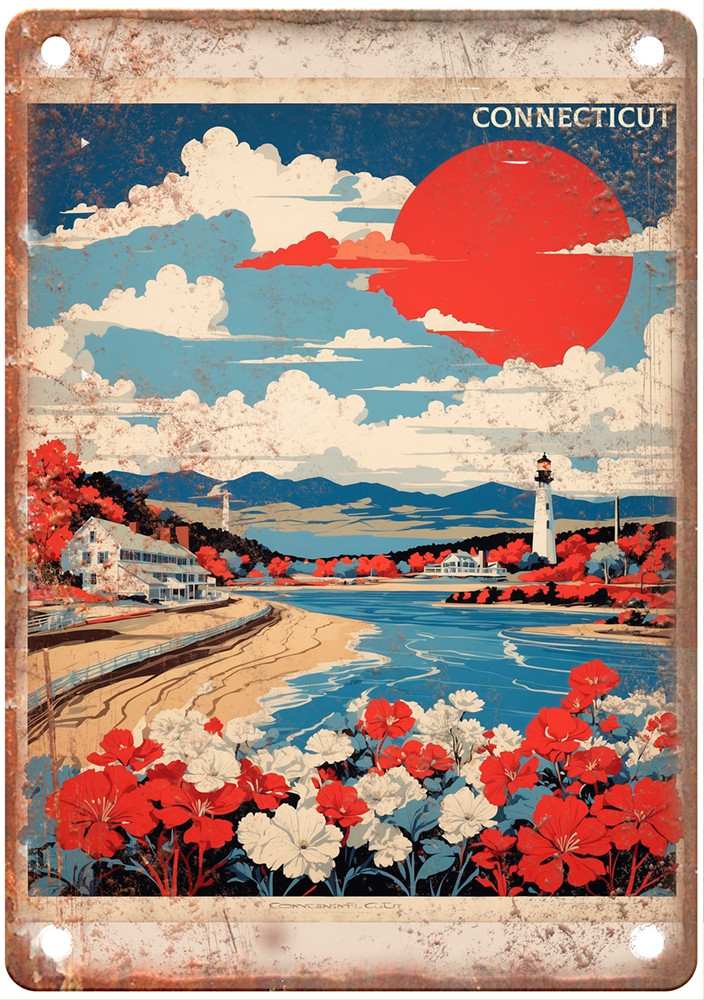 Vintage Connecticut United States Retro Look Travel Poster Metal Sign T3632 Vintage Connecticut United States Retro Look Travel Poster Metal Sign T3632