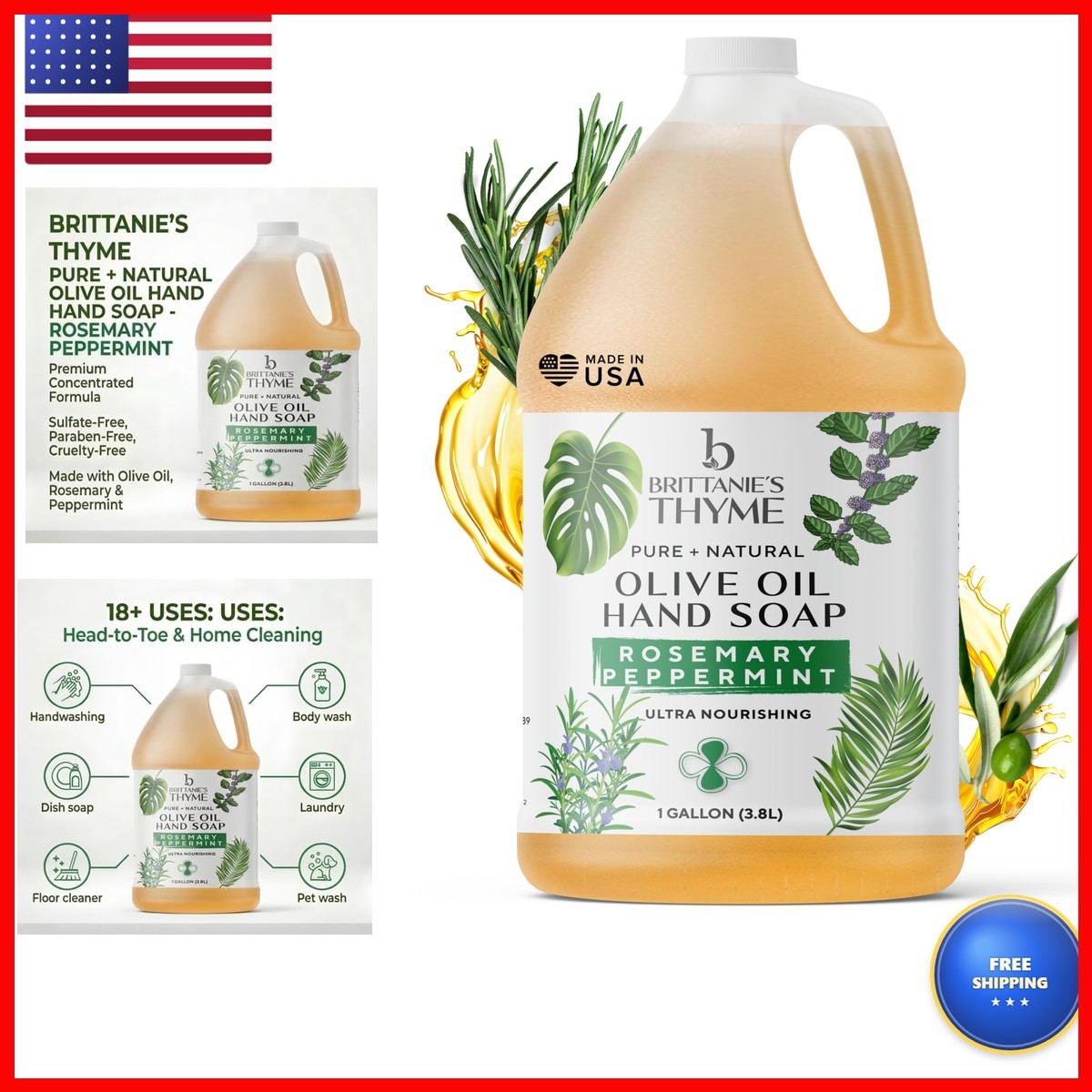 Brittanie\'s Pure Castile Liquid Soap Refill, Rosemary Peppermint, 1 Gallon 2572 Brittanie\'s Pure Castile Liquid Soap Refill, Rosemary Peppermint, 1 Gallon 2572