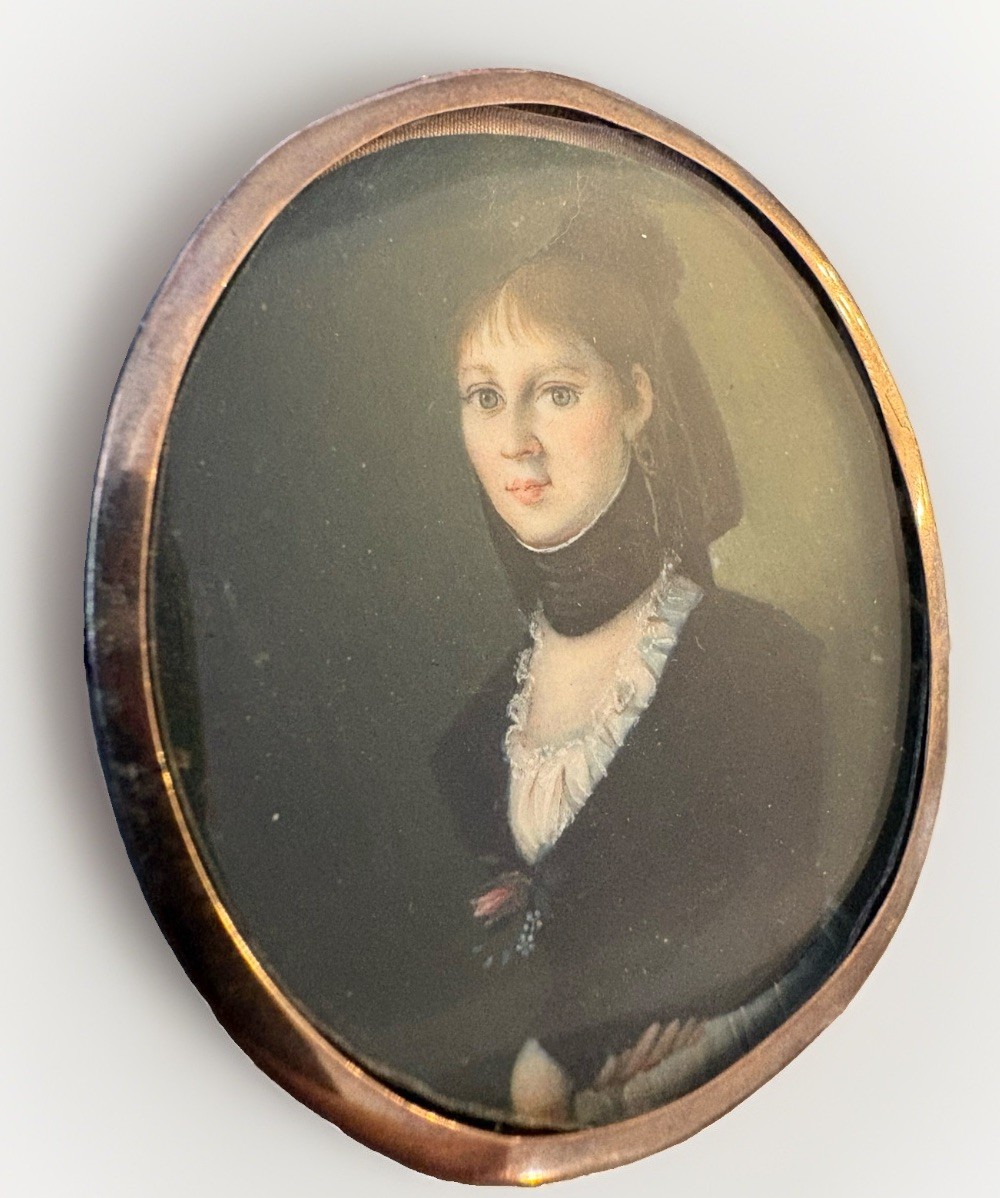 Antique Regency Miniature Portrait – Lady with Woven Hair Back