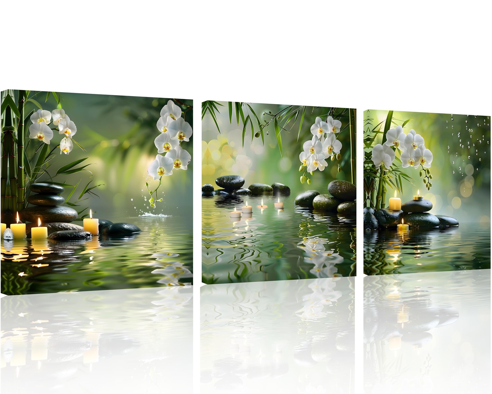 TutuBeer 3 Pcs Canvas Zen Wall Art Zen Wall Art Bathroom Bamboo Spa Stone White