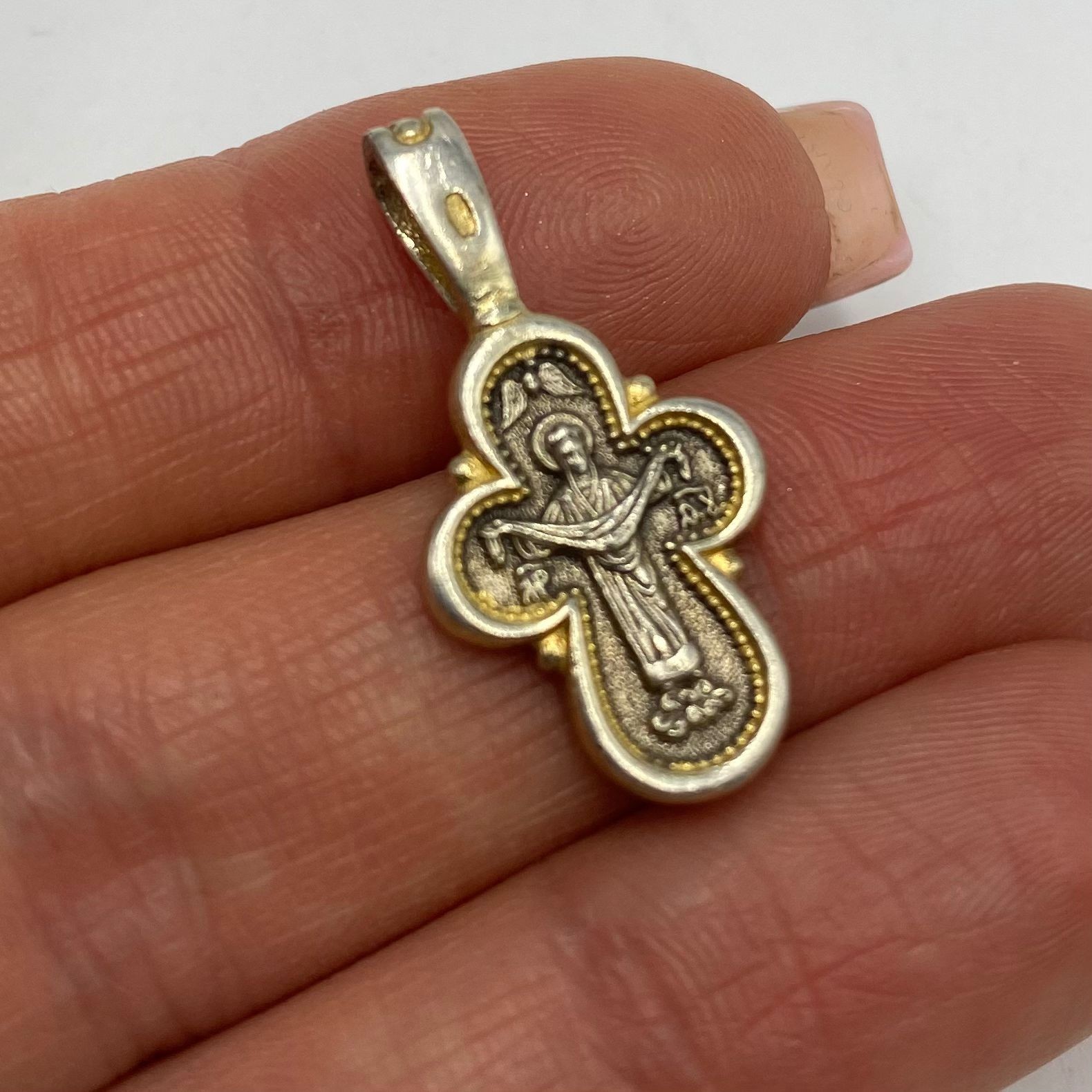 Beautiful Vintage Orthodox Two-Tone Double-Sided Pendant - 925 Sterling Silver