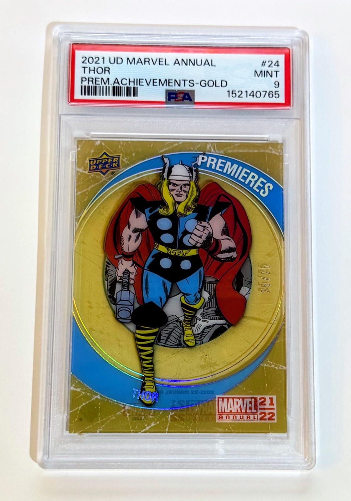 2021-22 Upper Deck Marvel Annual Premieres Gold Achievement Thor #24 25/25 Omega 2021-22 Upper Deck Marvel Annual Premieres Gold Achievement Thor #24 25/25 Omega