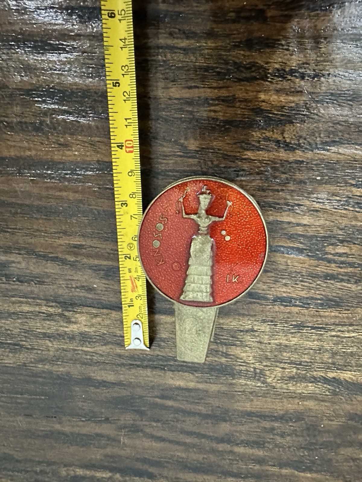 vintage Greek brass clip features the Minoan Snake Goddess from Knossos