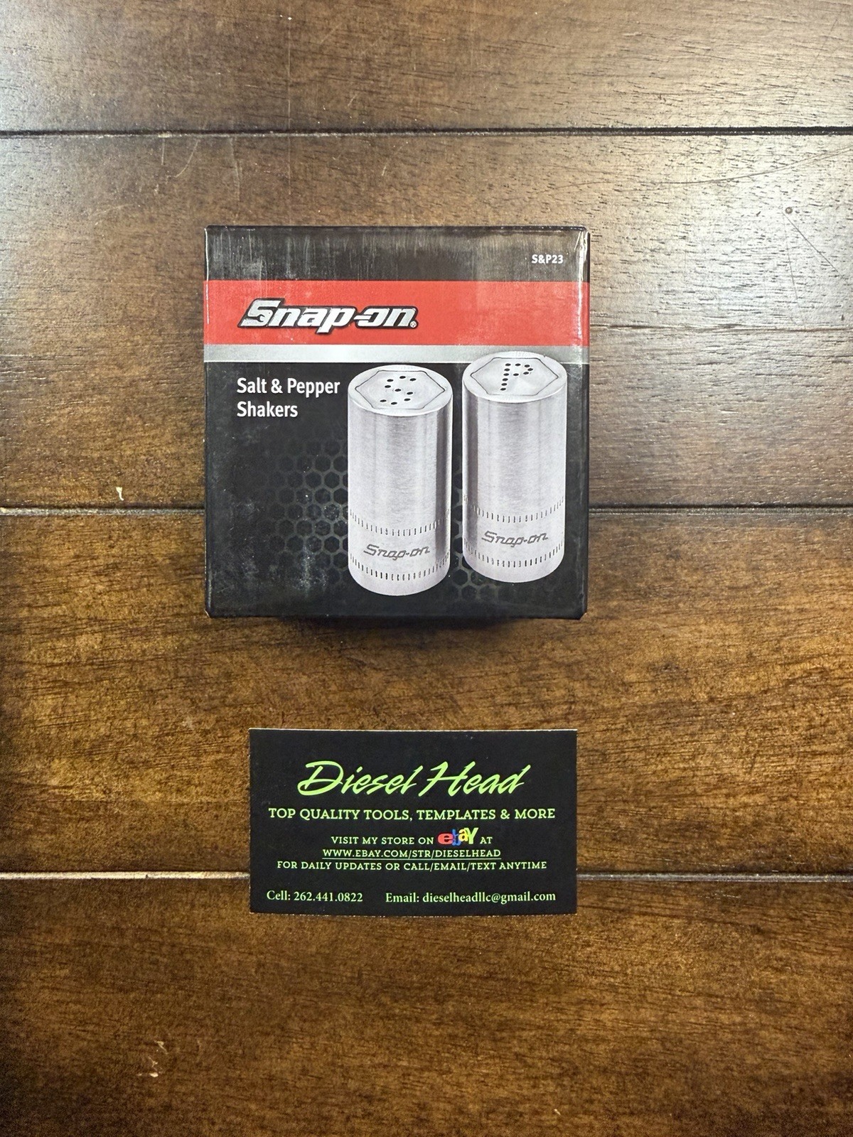 NEW Snap On Tools Stainless Steel Want And Pepper Shakers 