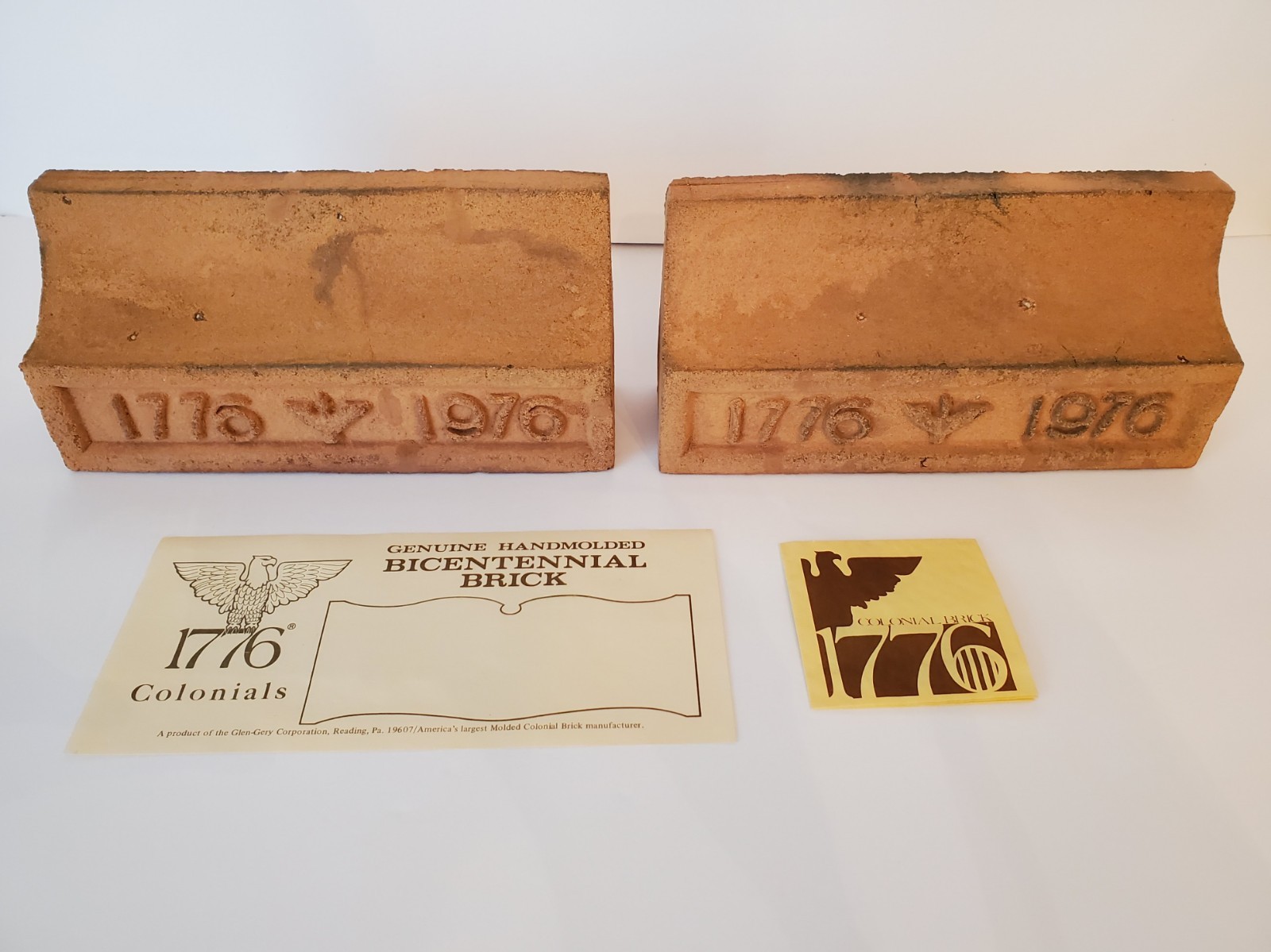 Vintage 1776-1976 Bicentennial Brick Bookends by Glen-Gery Vintage 1776-1976 Bicentennial Brick Bookends by Glen-Gery