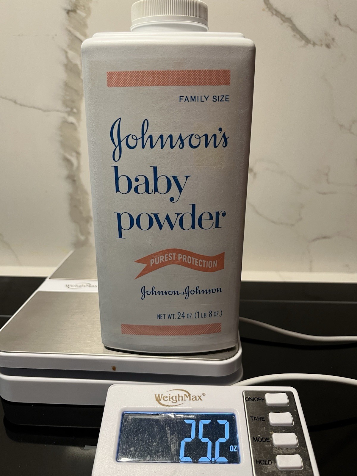 Vintage Johnson’s Baby Powder 24oz Talc Bottle w Embossed Back 25.2oz Johnsons