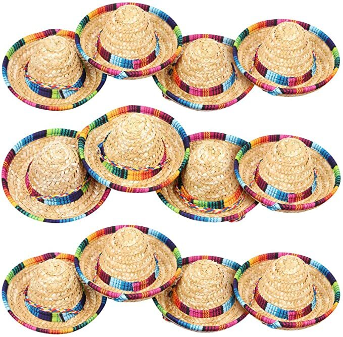 12 Pack Mini Mexican Hat Natural Straw Mini Fiesta Sombrero Party Decorations