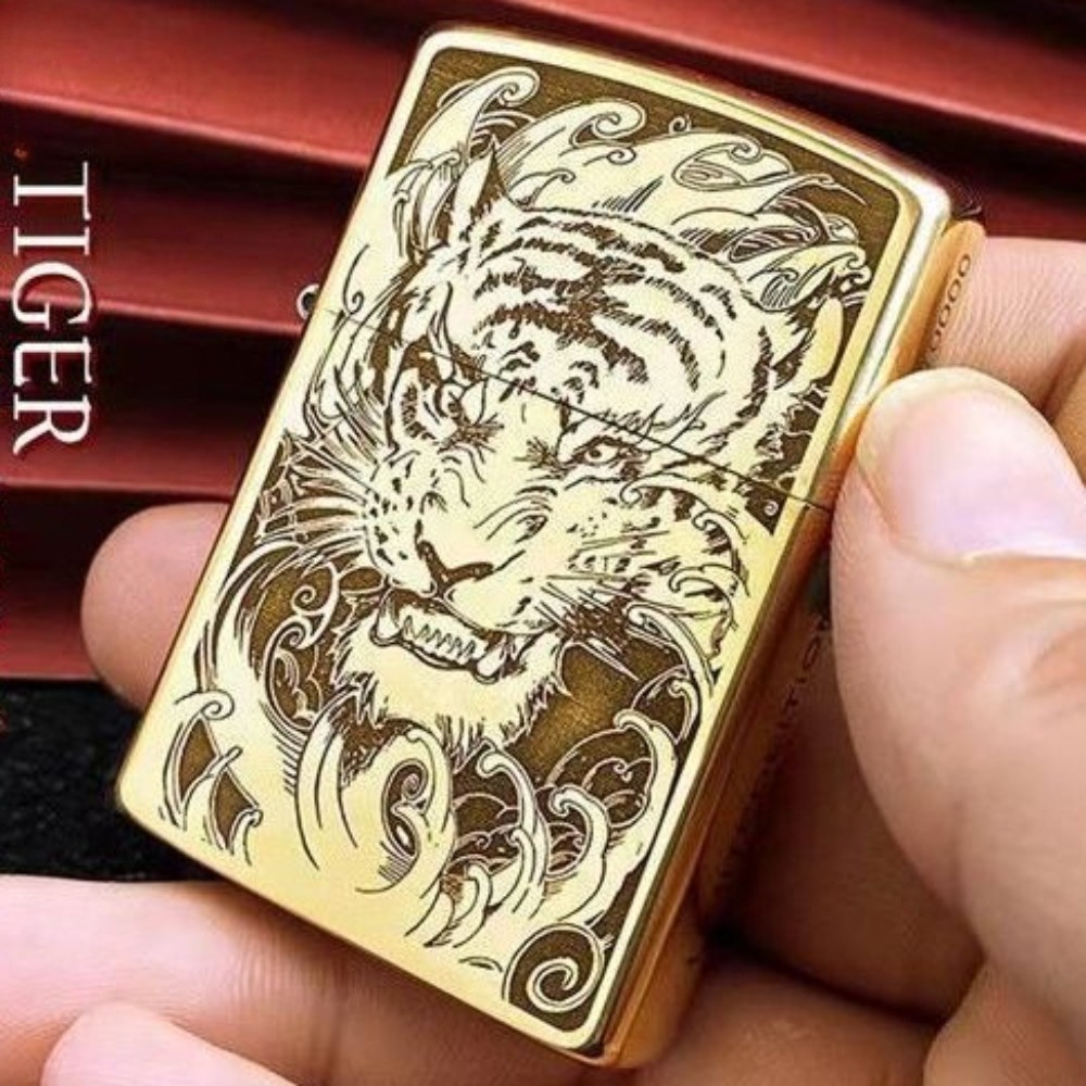 ZORRO Raw Copper Tiger Pattern Kerosene Lighter, Windproof Solid Metal Lighter