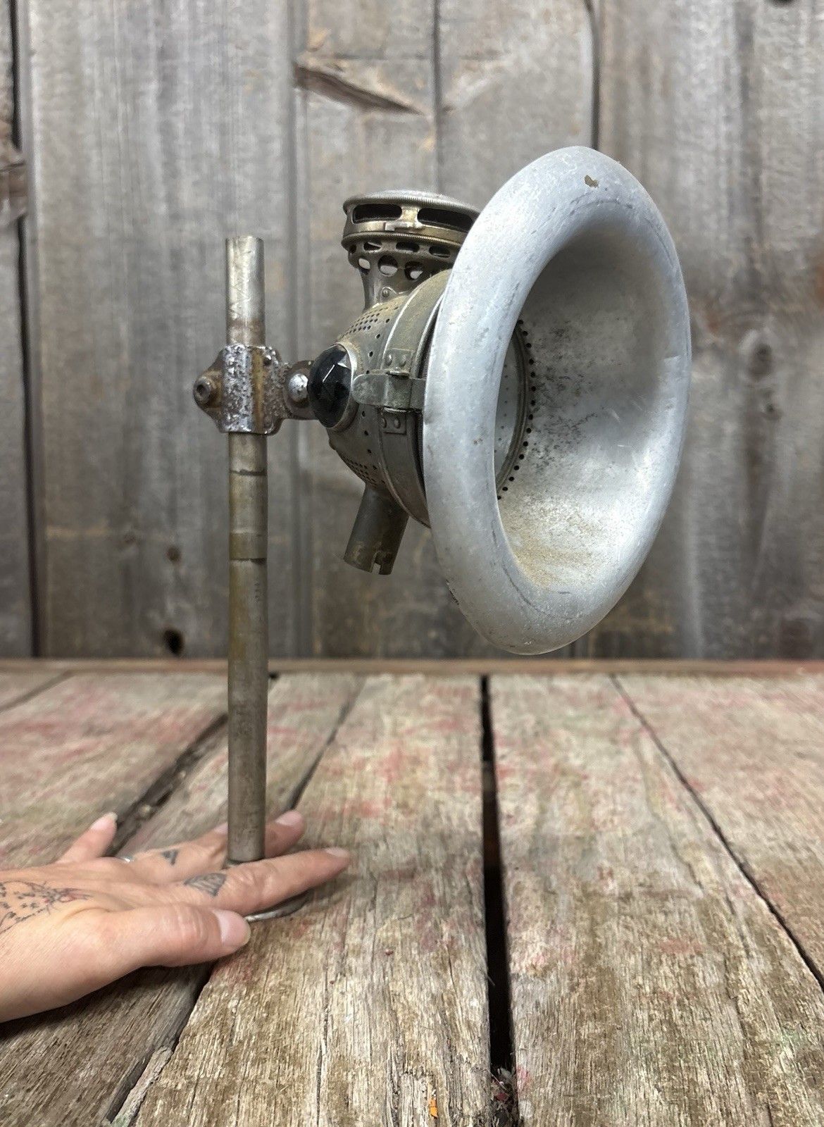 Rare Antique Carbide Twentieth Century Bicycle Motorcycle Lamp W/ Bracket & Gems