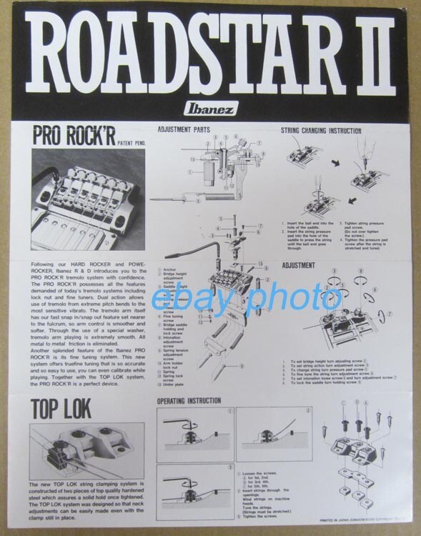 Original 1984 Ibanez Roadstar II PRO ROC'R adjustment Instruction sheet Japan