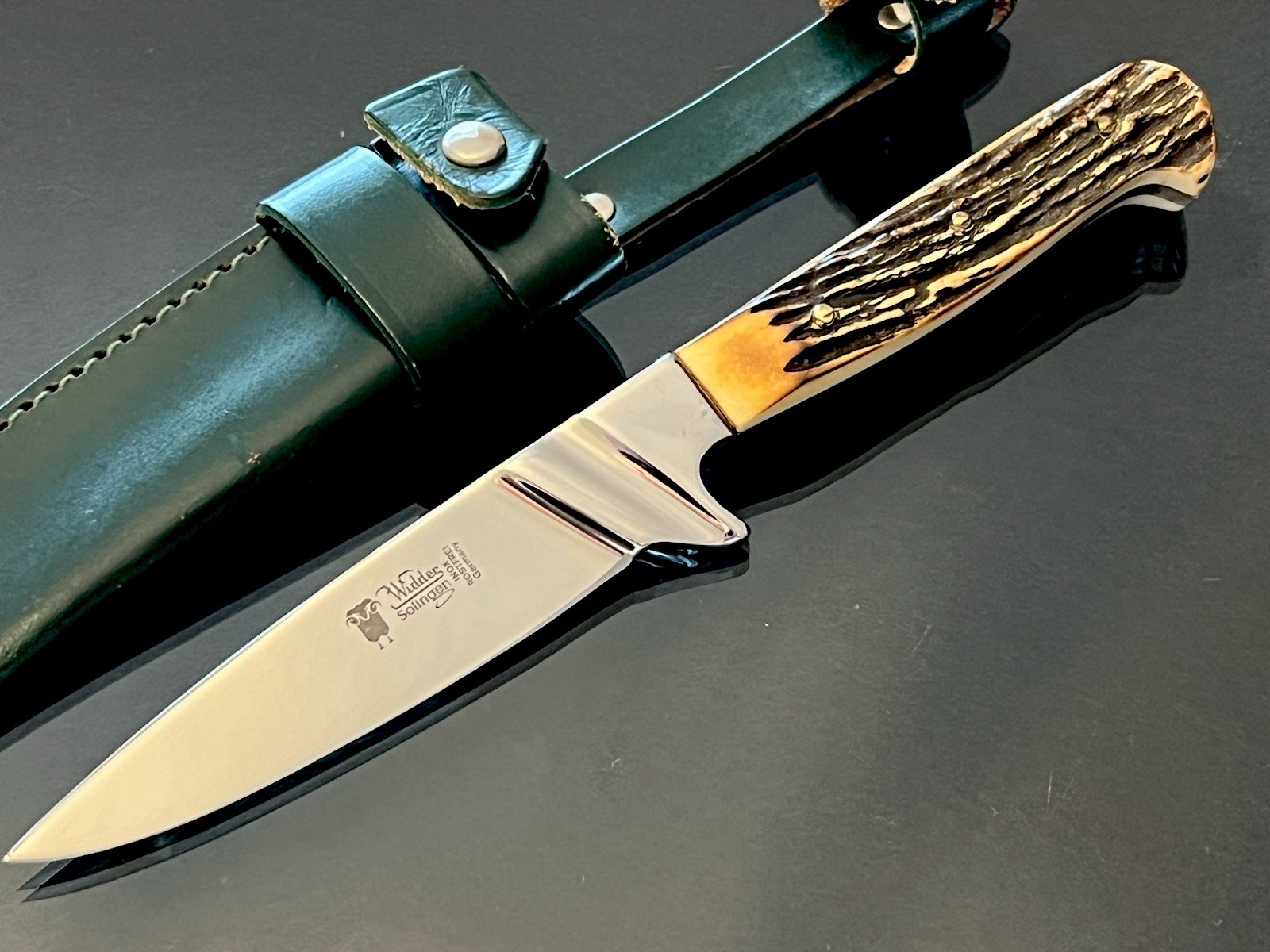 Vint.Widder Solingen Germany Rostfrei Stag Drop Point Hunter Knife Full Tang NEW Vint.Widder Solingen Germany Rostfrei Stag Drop Point Hunter Knife Full Tang NEW