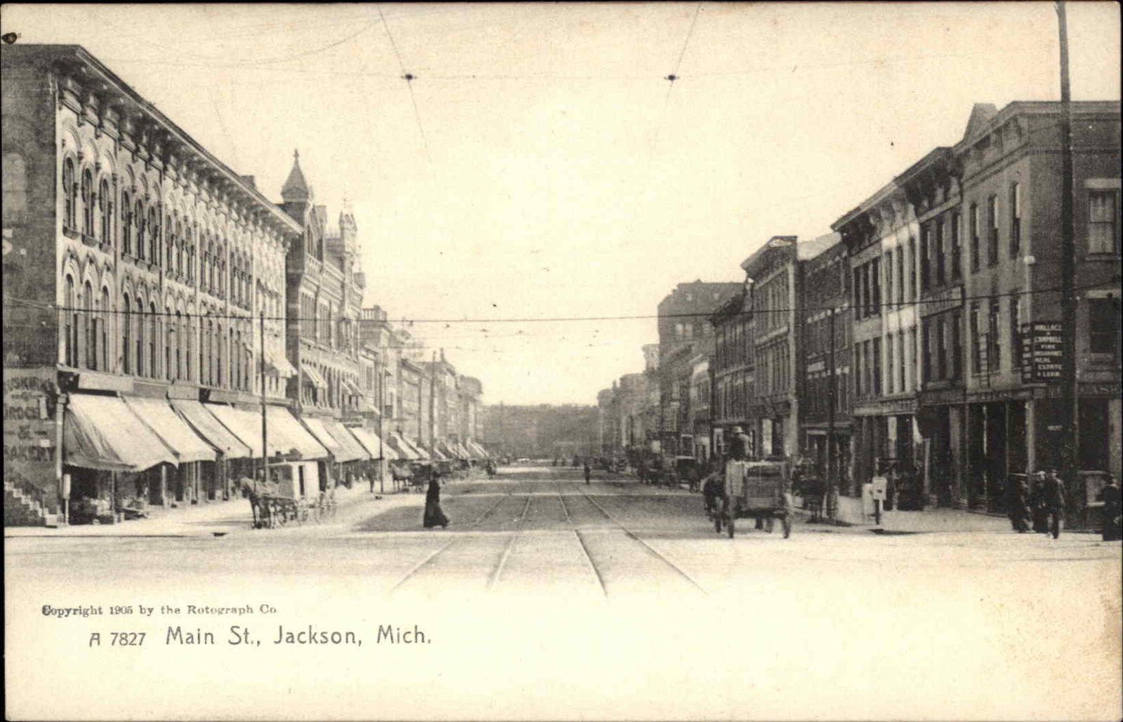 Jackson Michigan MI Main Street Rotograph c1900s-10s Postcard