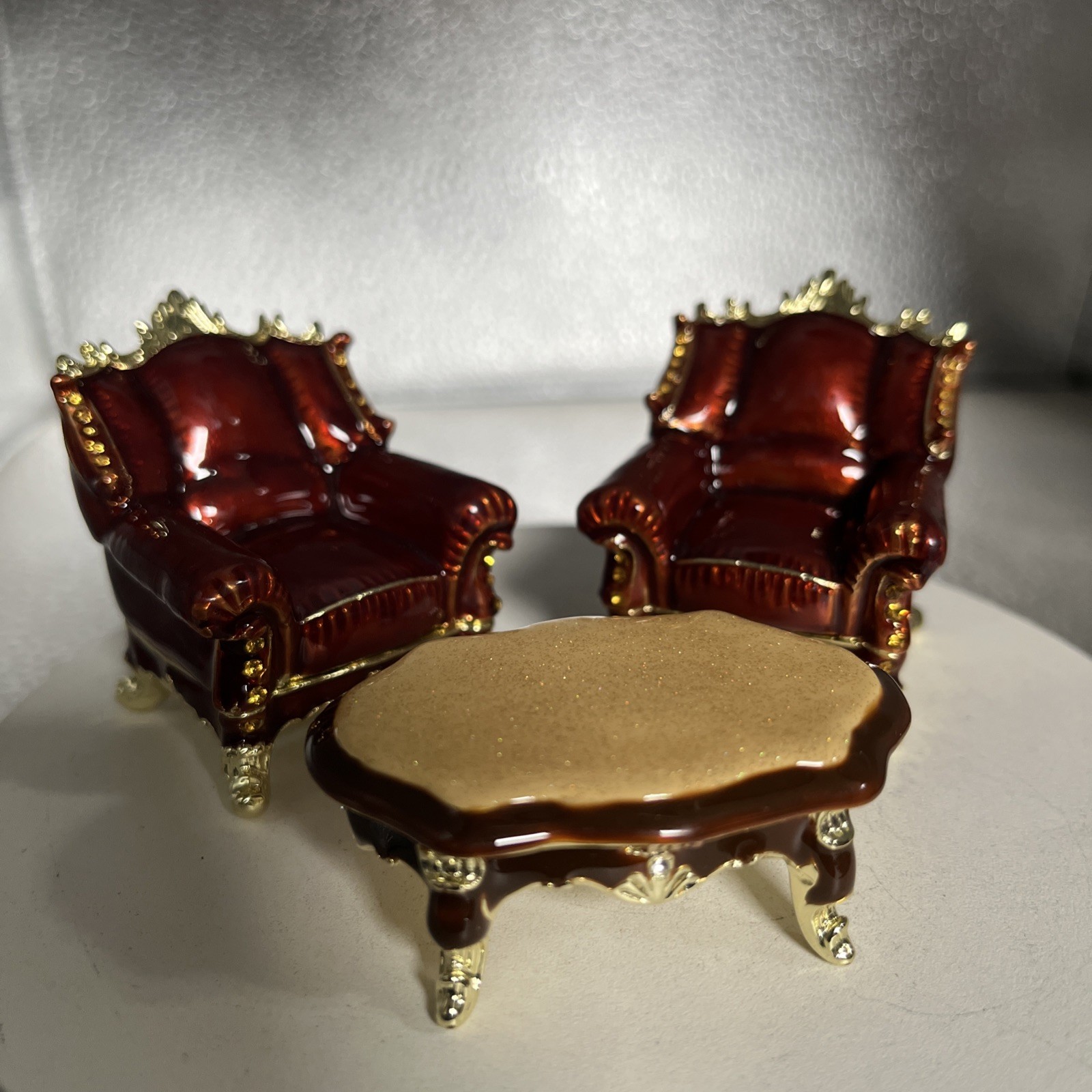 VINTAGE ROYAL STYLE CHAIRS & TABLE TRINKET BOX BY KEREN KOPAL, CRYSTALS