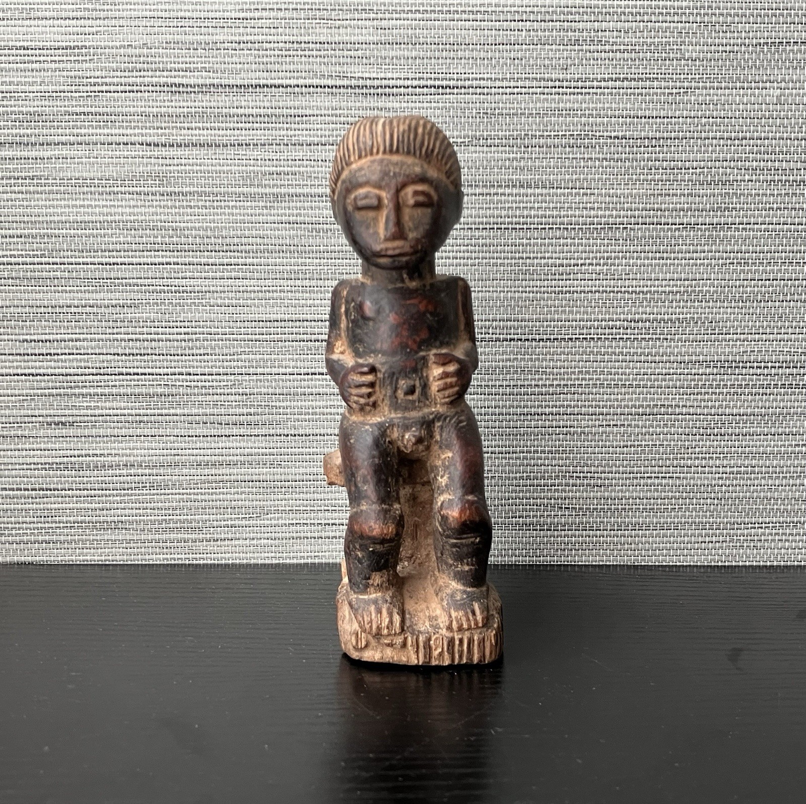 Antique African Wooden Carved Female Luba or Akua'ba Statue/Figure, 5 7/8