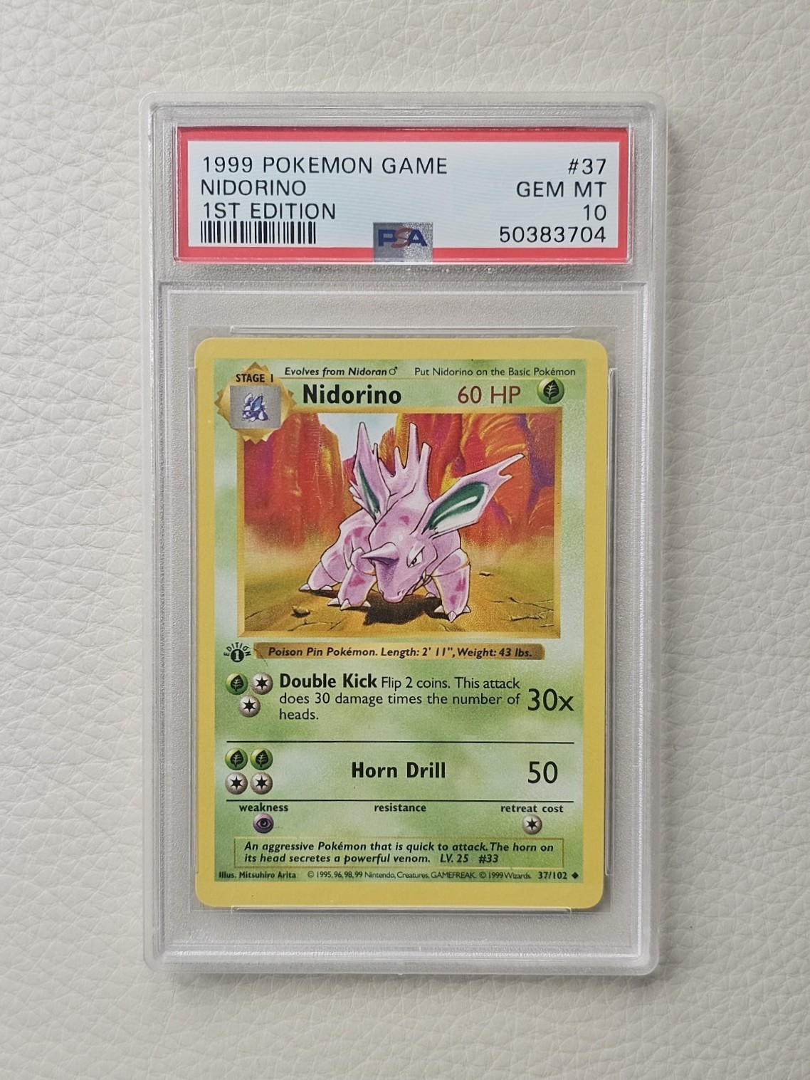 Nidorino - 1st Edition - Shadowless - PSA 10 - Base Set - Pokemon - 1999 #37/102 Nidorino - 1st Edition - Shadowless - PSA 10 - Base Set - Pokemon - 1999 #37/102
