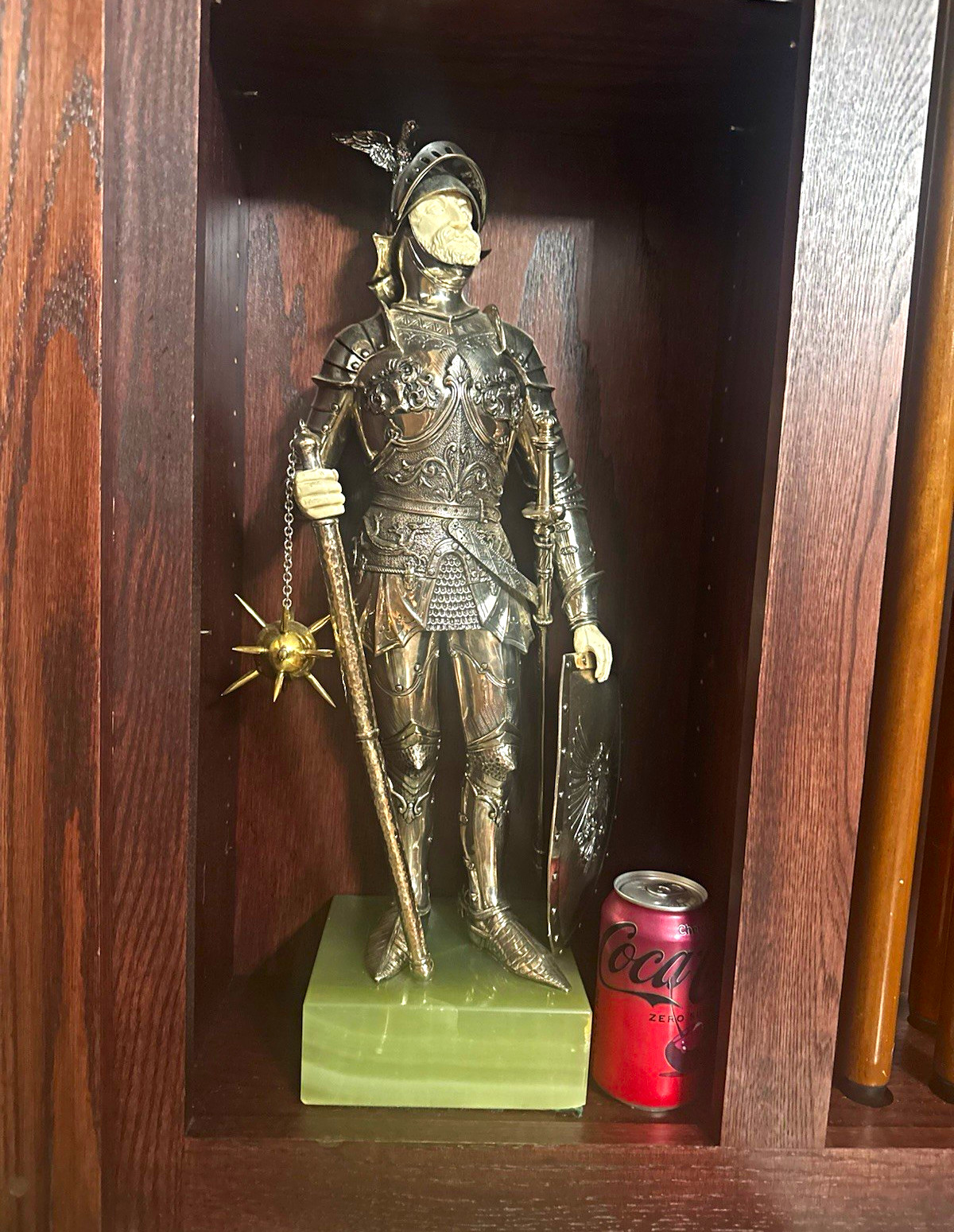 Antique 23 inch 15.4 pound hollow sterling silver green onyx knight statue Antique 23 inch 15.4 pound hollow sterling silver green onyx knight statue
