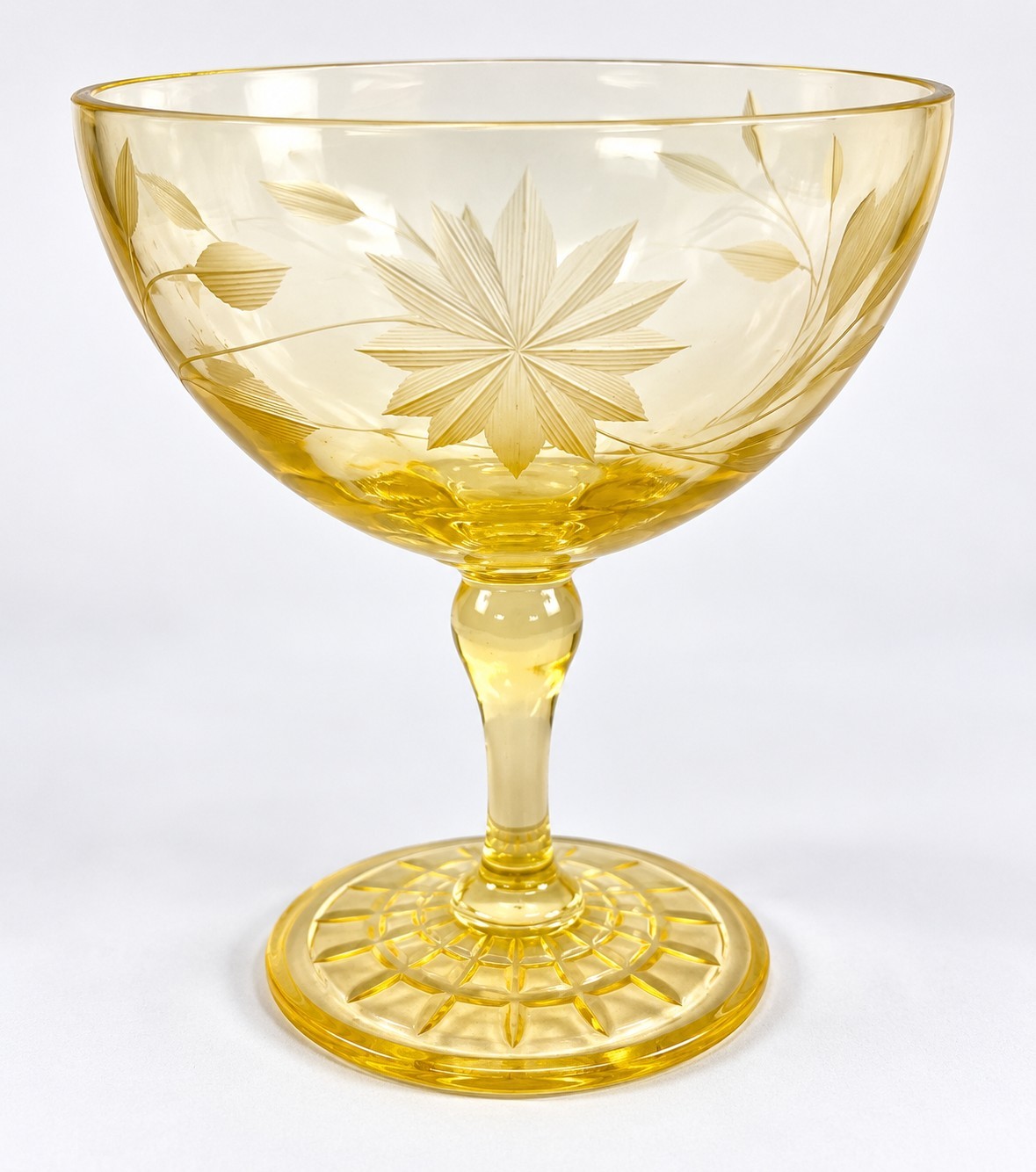 Lancaster Jubilee Yellow Depression Glass Champagne Tall Sherbet 4.75 Lancaster Jubilee Yellow Depression Glass Champagne Tall Sherbet 4.75