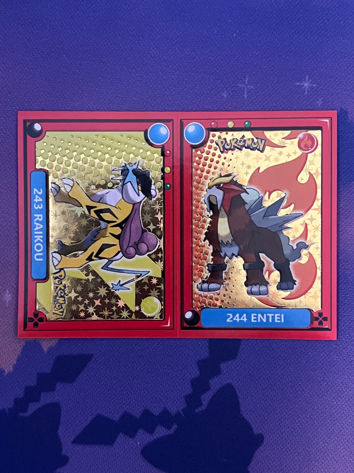 RAIKOU / ENTEI Pokemon Pokedex Sticker EF #243-244  2022 PERU Gold Holo Foil