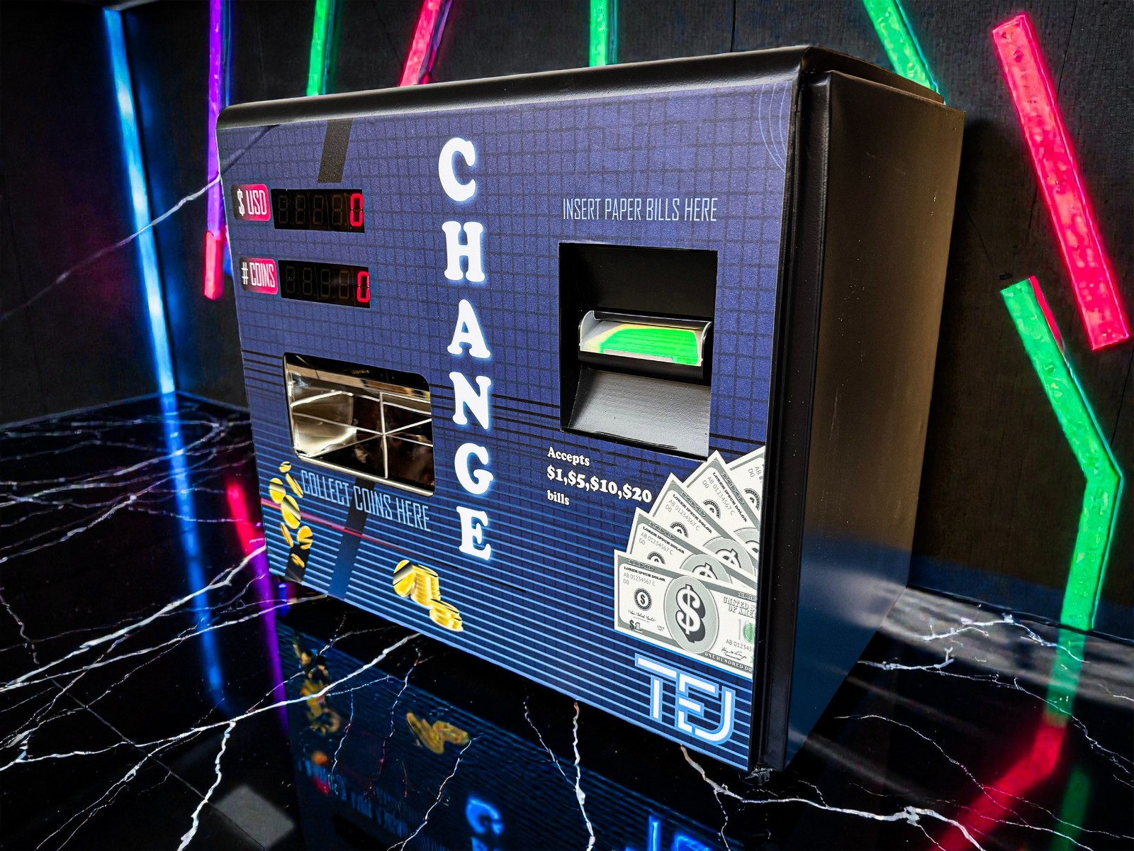 Dollar bill coin changer machine / Exchange dollar bills for quarters model TEJ Dollar bill coin changer machine / Exchange dollar bills for quarters model TEJ