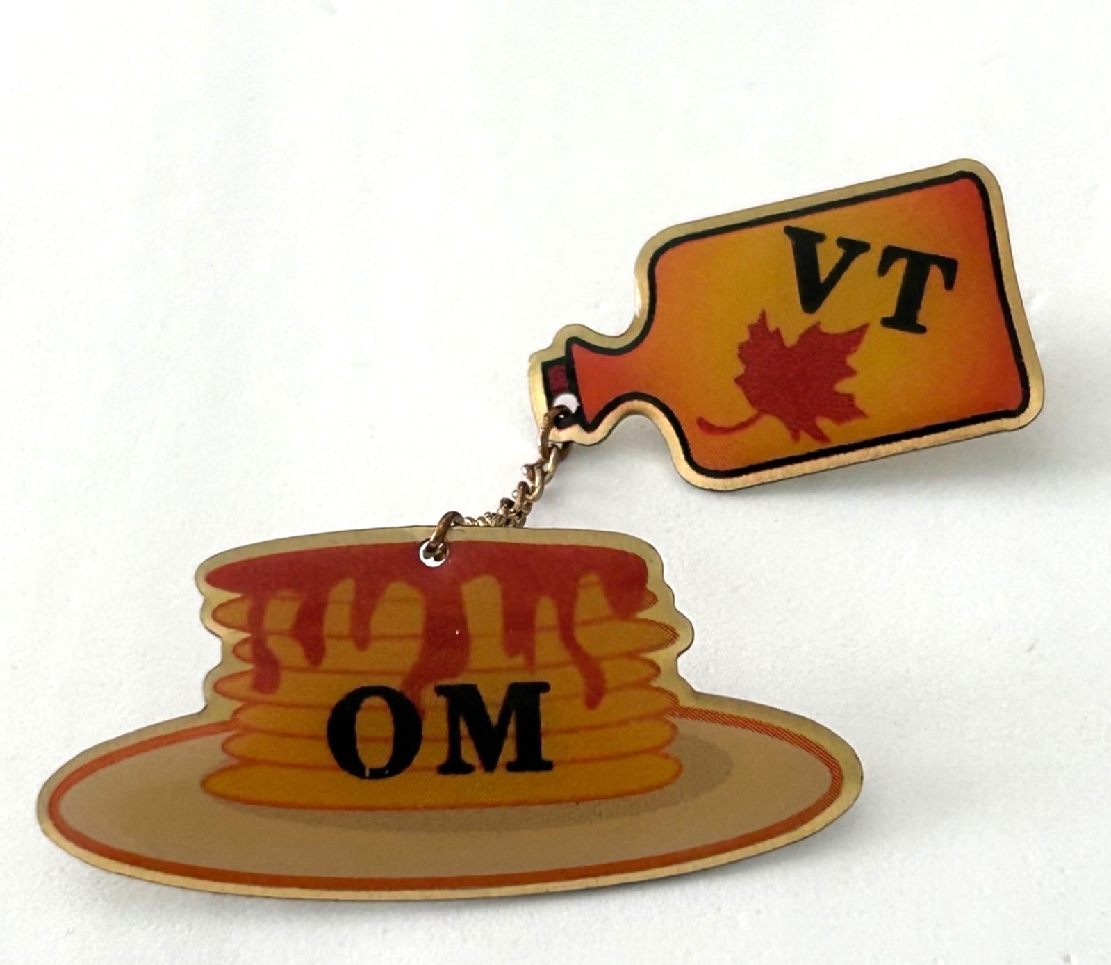Vintage Odyssey of the Mind Vermont VT Pancakes Syrup 2 Pin Set Lot