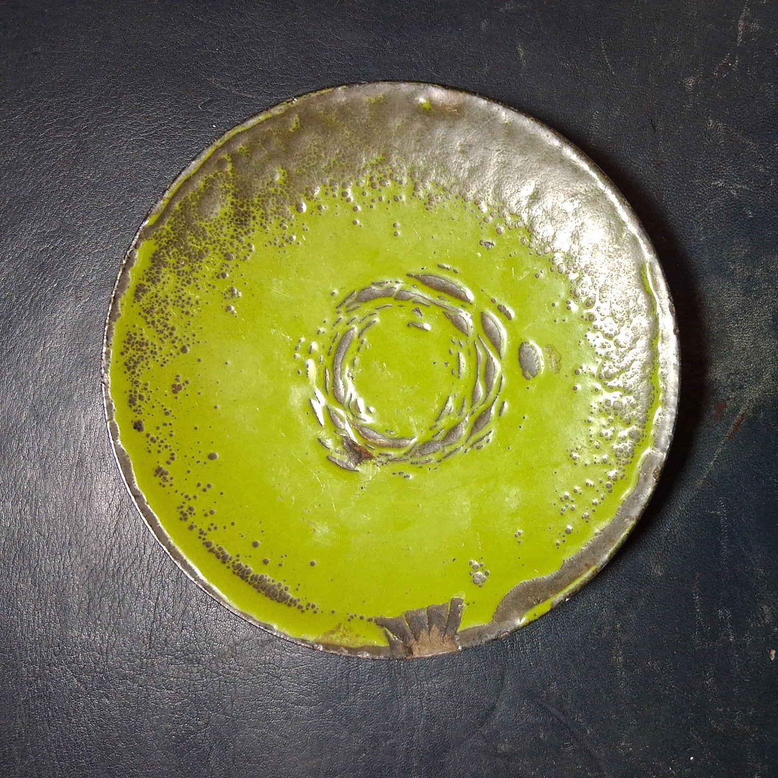 Vintage Hanova Of Pasadena Enamel On Steel Lava Votive Candleholder Dish 4.5\