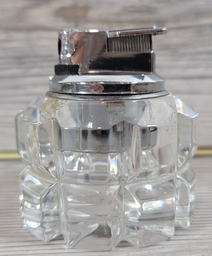Vintage 1970s Mikasa Lead Crystal & Chrome Table Lighter Germany W/ Foil Tag