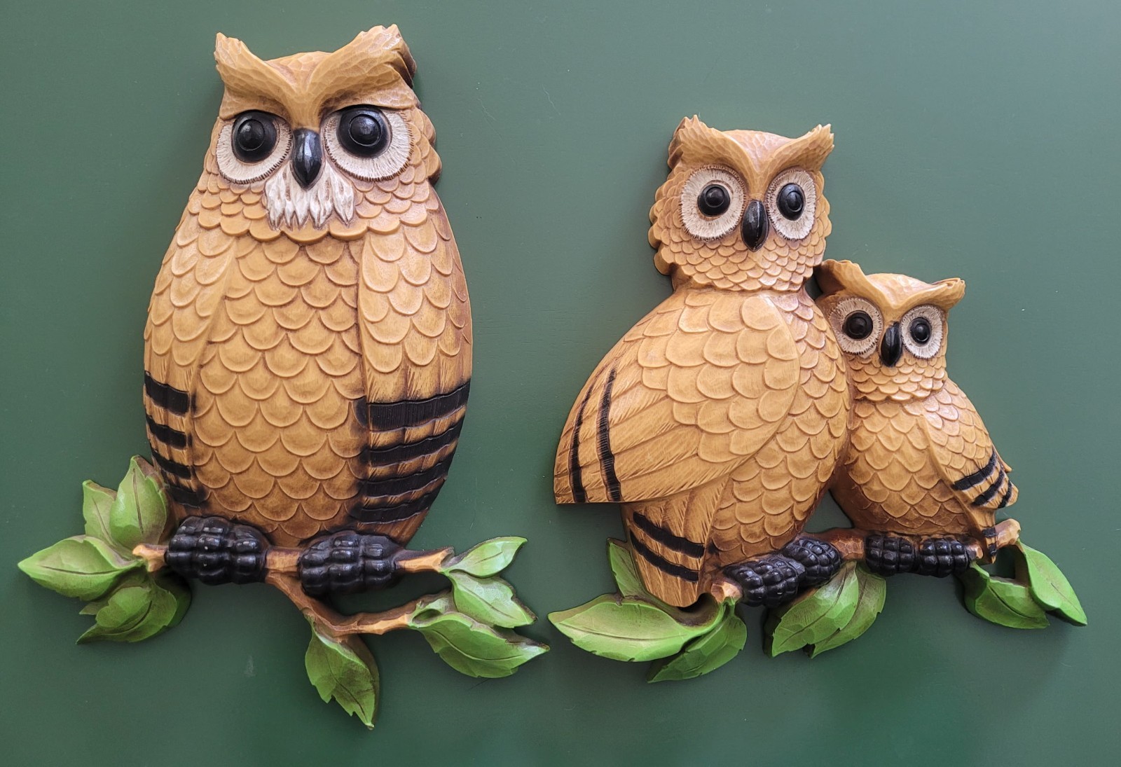 Vintage 1976 Homco Owls Wall Hanging Plaques Set of 2 MCM Retro Decor 7403 USA