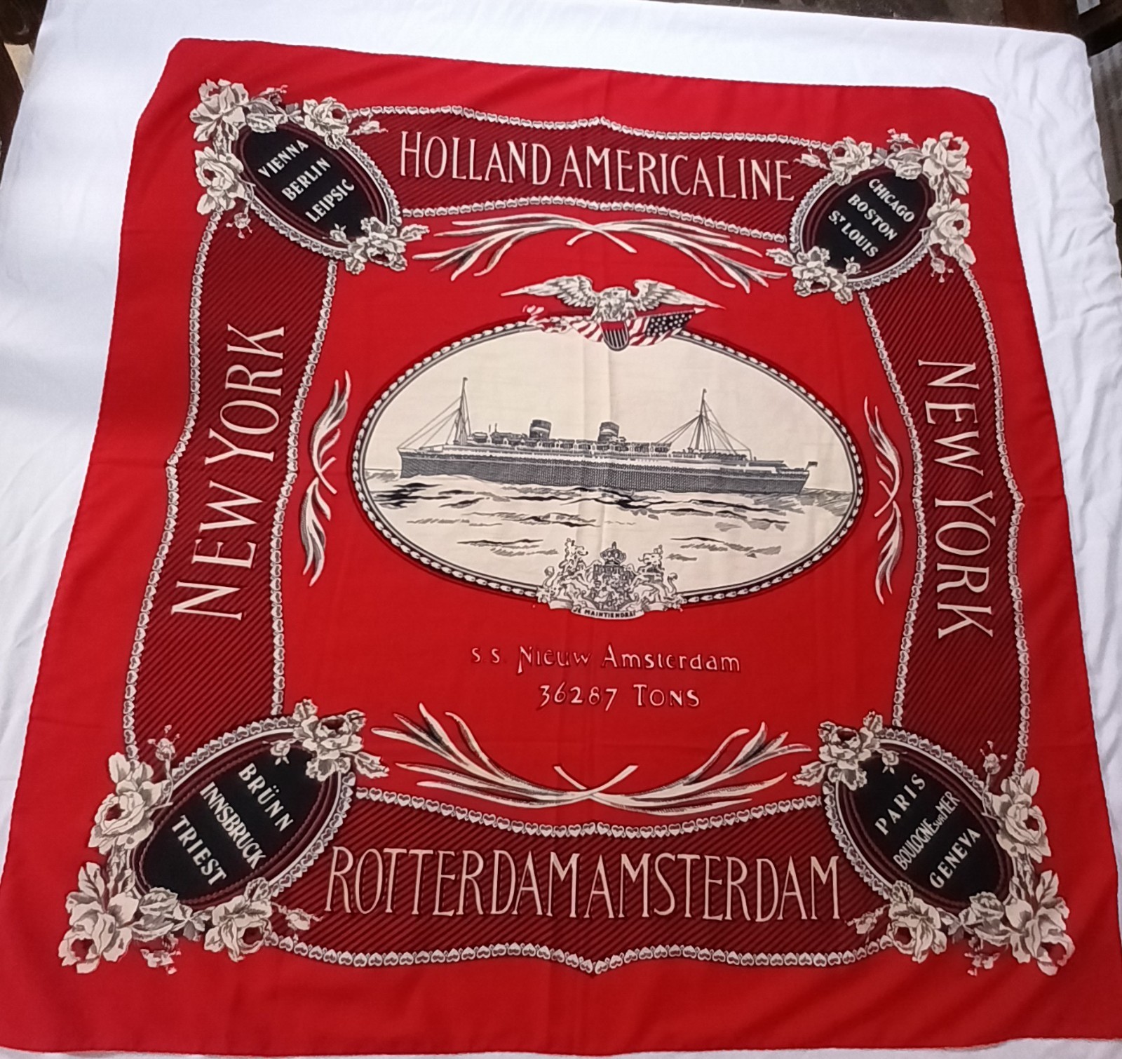 Vintage Holland America Line Scarf - S.S. Nieuw Amsterdam - New York Vintage Holland America Line Scarf - S.S. Nieuw Amsterdam - New York