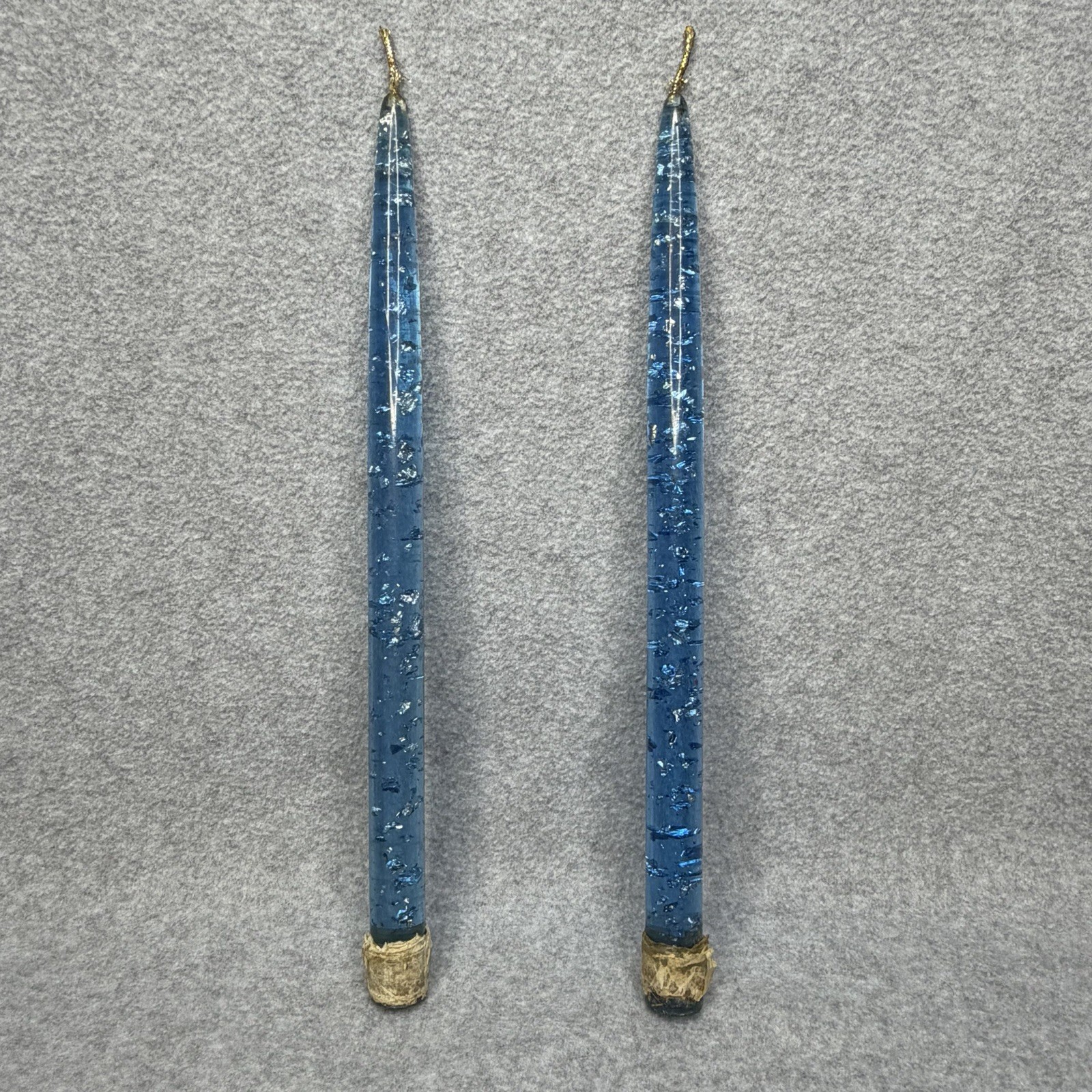 Lucite Taper Candles Pair 2 Blue Silver Metallic Flakes 12