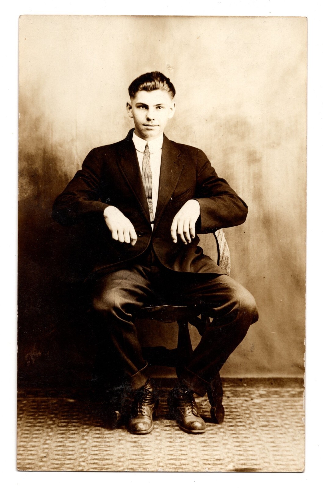 Antique RPPC Postcard Handsome Young Man Suit Seated Chair 1910s Antique RPPC Postcard Handsome Young Man Suit Seated Chair 1910s
