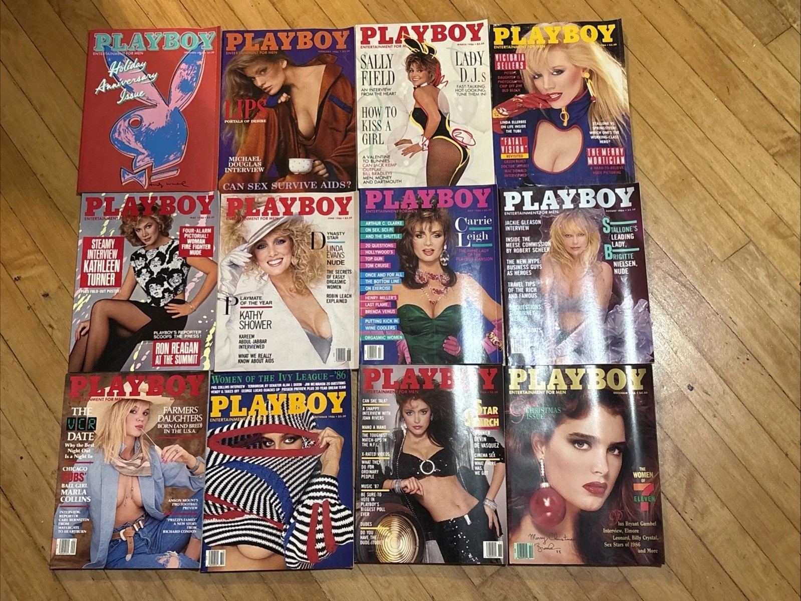 1986 Issues - PLAYBOY Magazine Full Set of 12 w/Centerfolds Complete