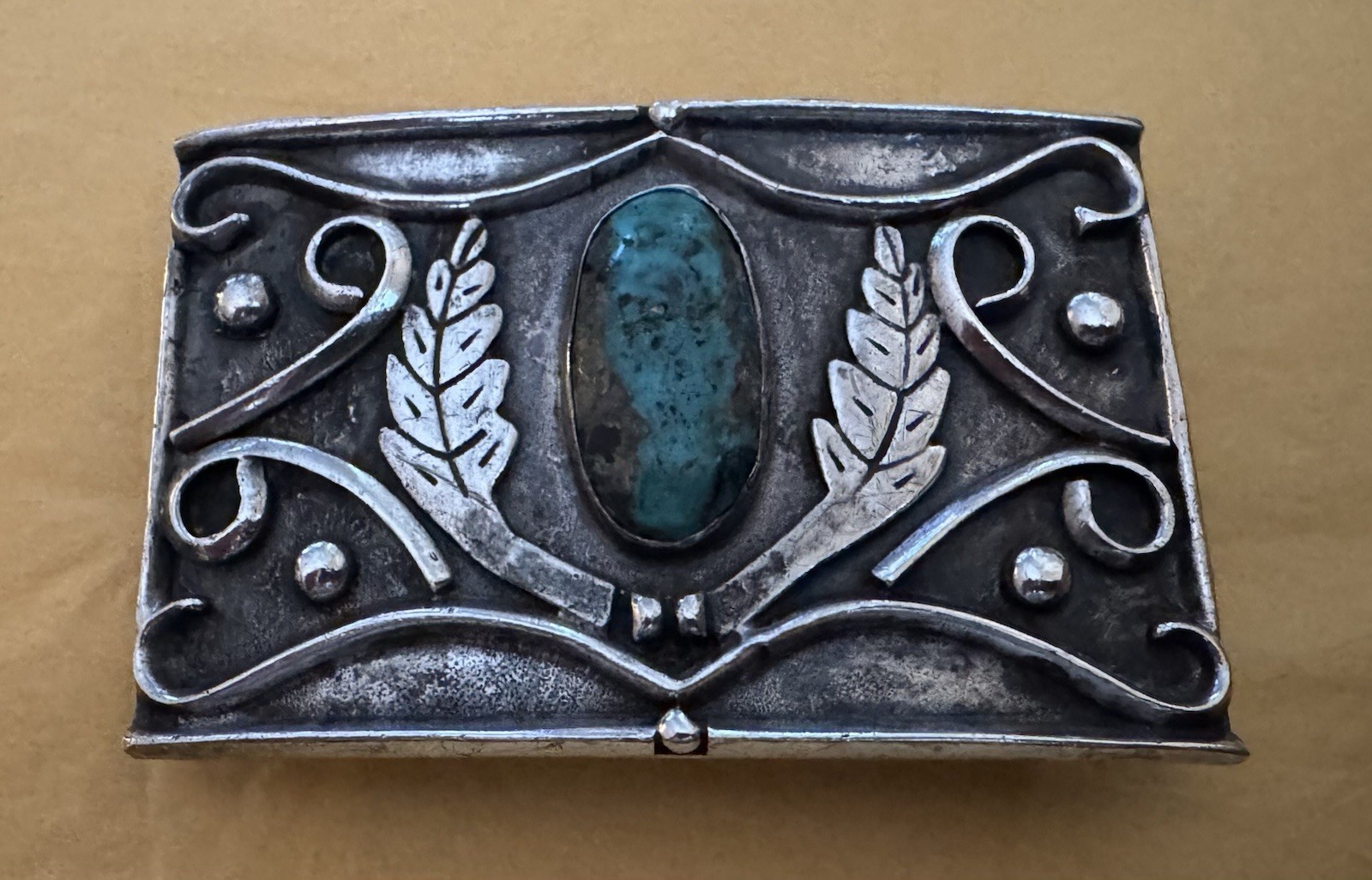 True Vintage Fantastic Unbranded Native Sterling Silver & Turquoise Belt Buckle