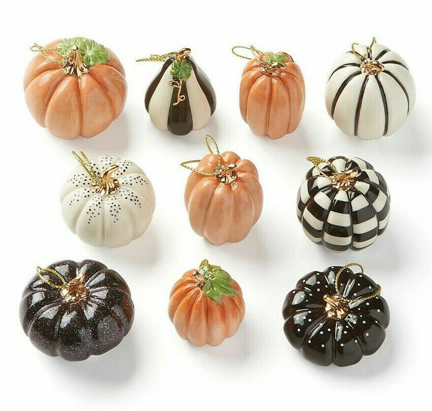 Lenox Mini Pumpkin Ornaments 10 PC. Set Thanksgiving Halloween Autumn Gourds New