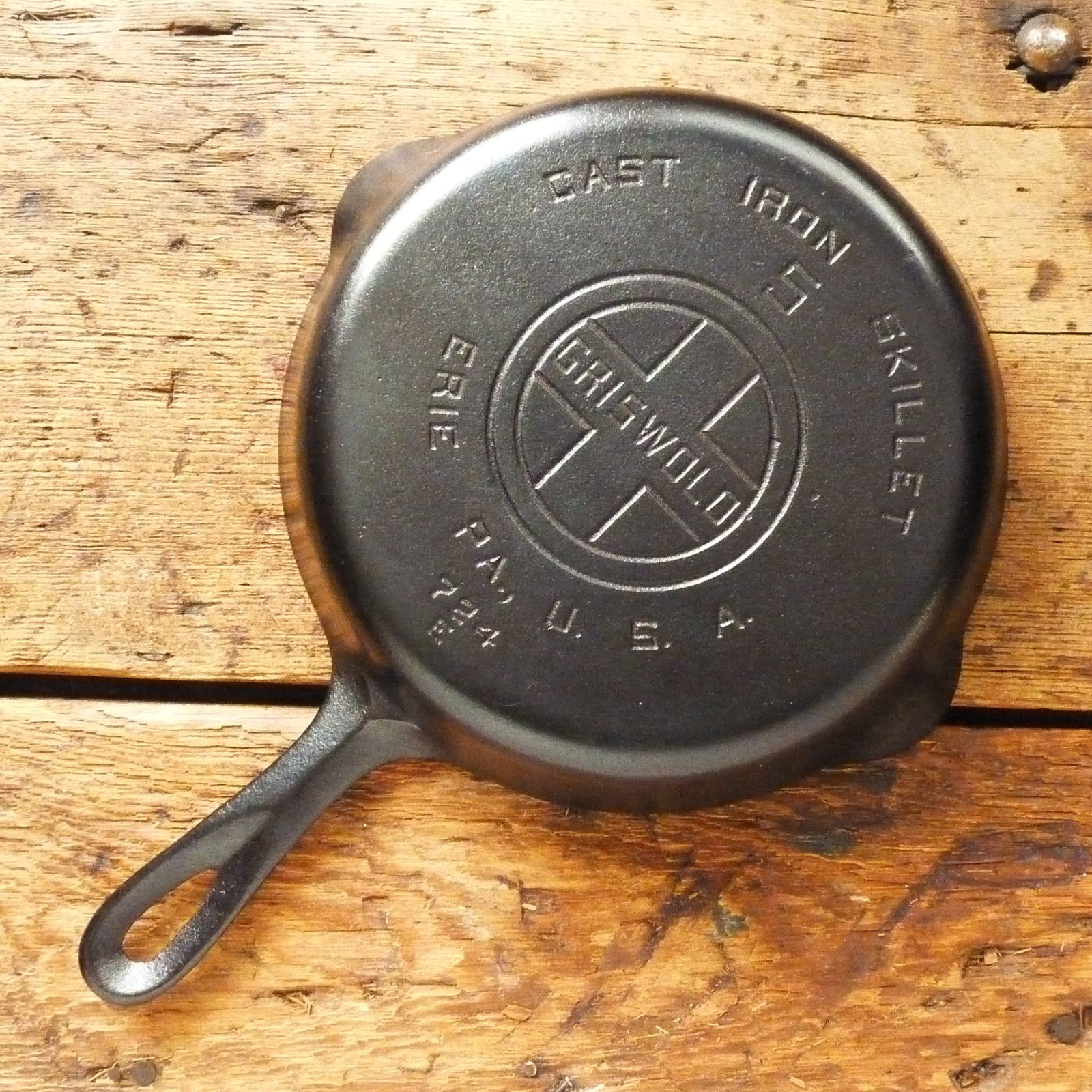 Vintage GRISWOLD Cast Iron SKILLET Frying Pan # 5 LARGE BLOCK LOGO - Ironspoon