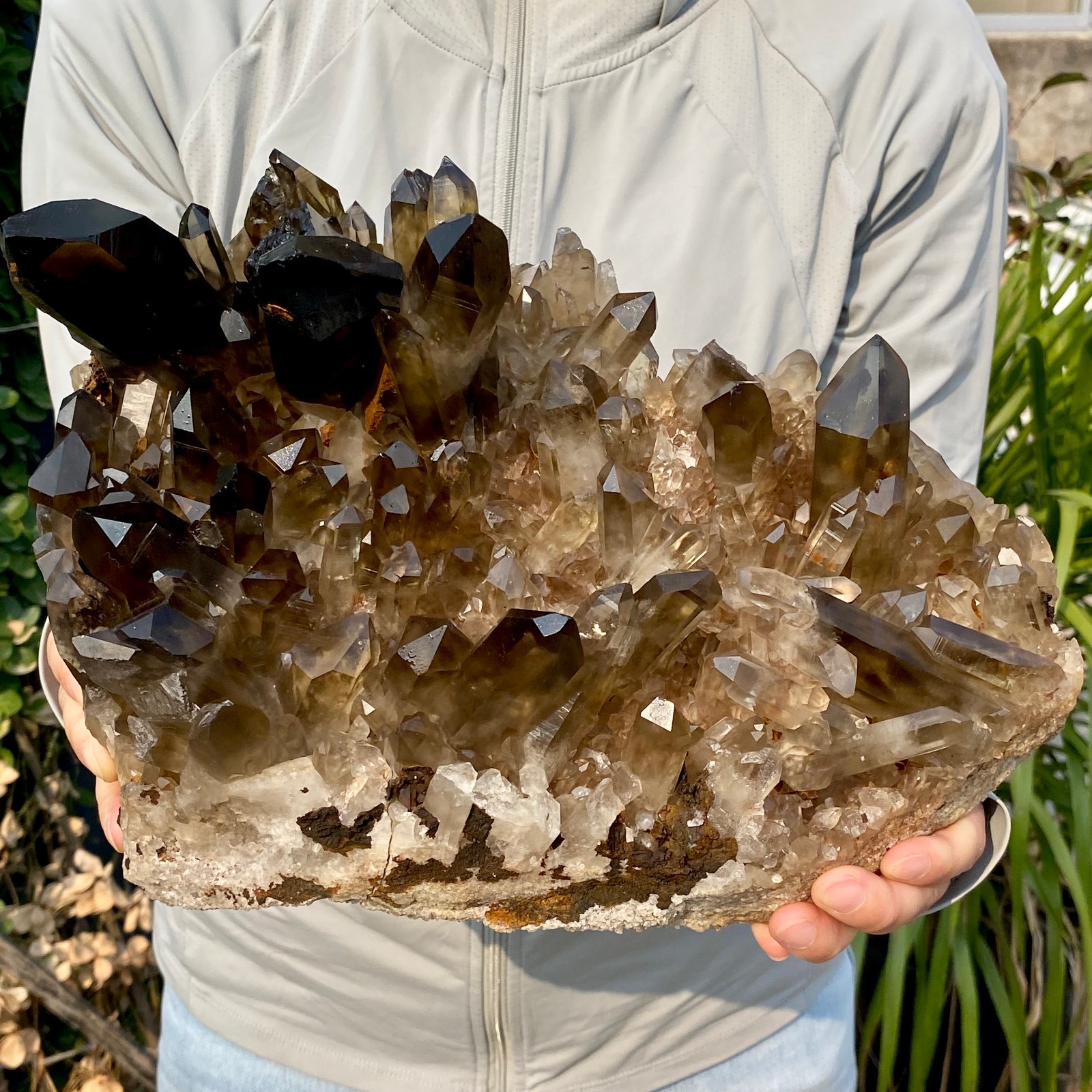 14.41LB Large Natural Black Smoky Quartz Crystal Cluster Raw Mineral Specimen