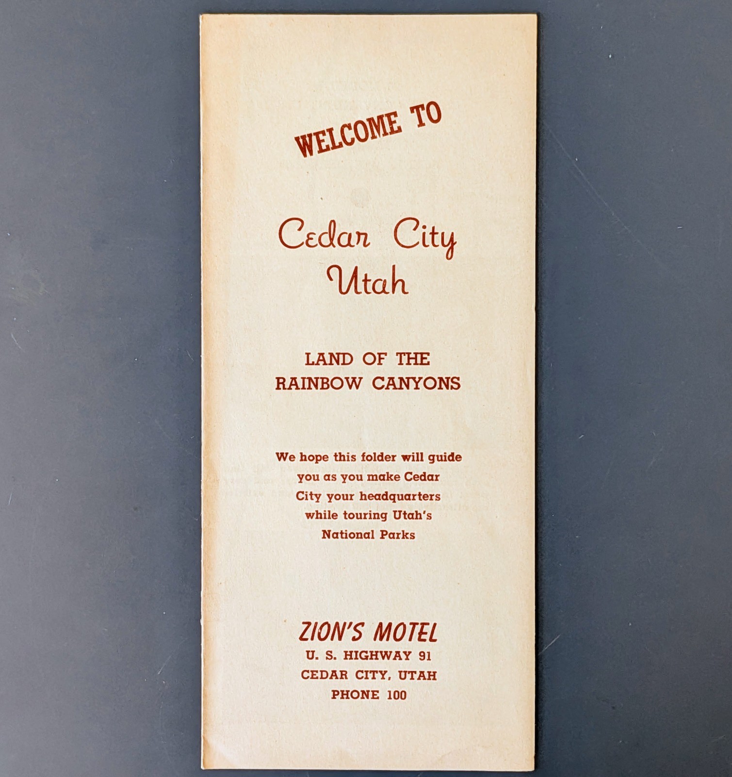 Vintage Zion’s Motel Cedar City Utah Brochure Map Rainbow Bryce Canyons Hwy 91 Vintage Zion’s Motel Cedar City Utah Brochure Map Rainbow Bryce Canyons Hwy 91