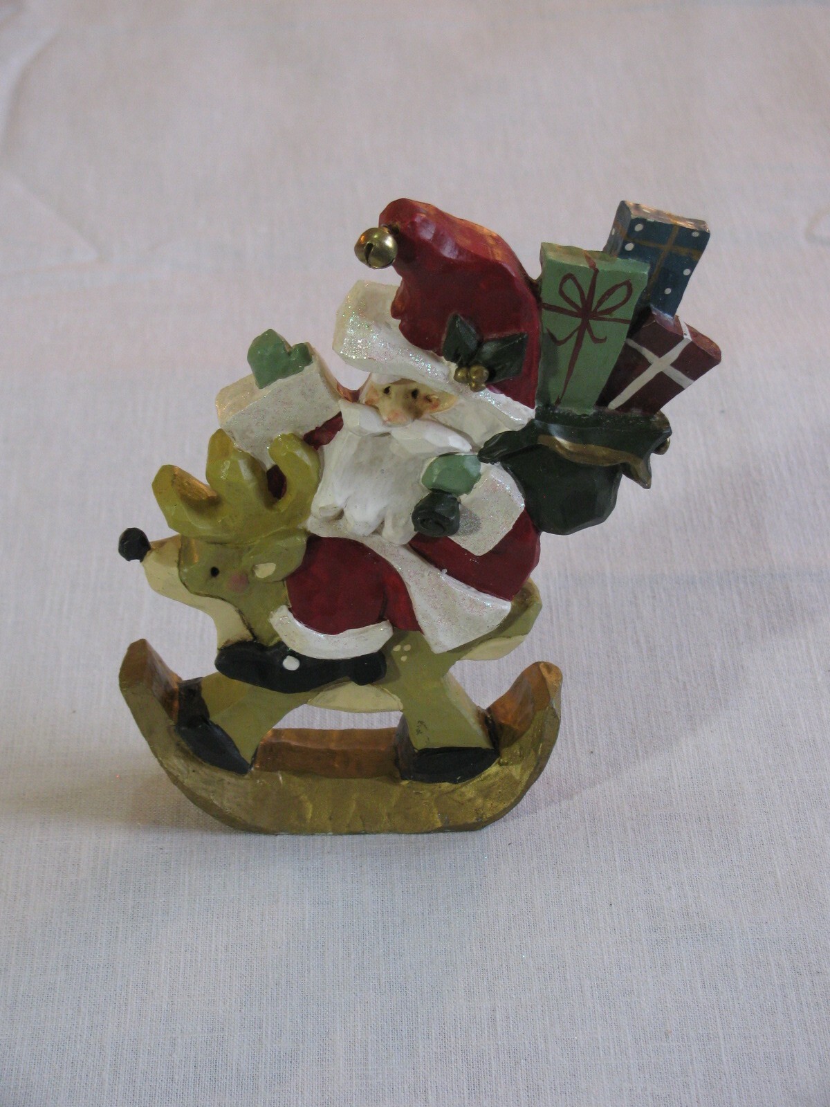 NIOB Vtg Kurt Adler Snowtown Santa Riding Reindeer Tablepiece Figurine J8778 rr NIOB Vtg Kurt Adler Snowtown Santa Riding Reindeer Tablepiece Figurine J8778 rr