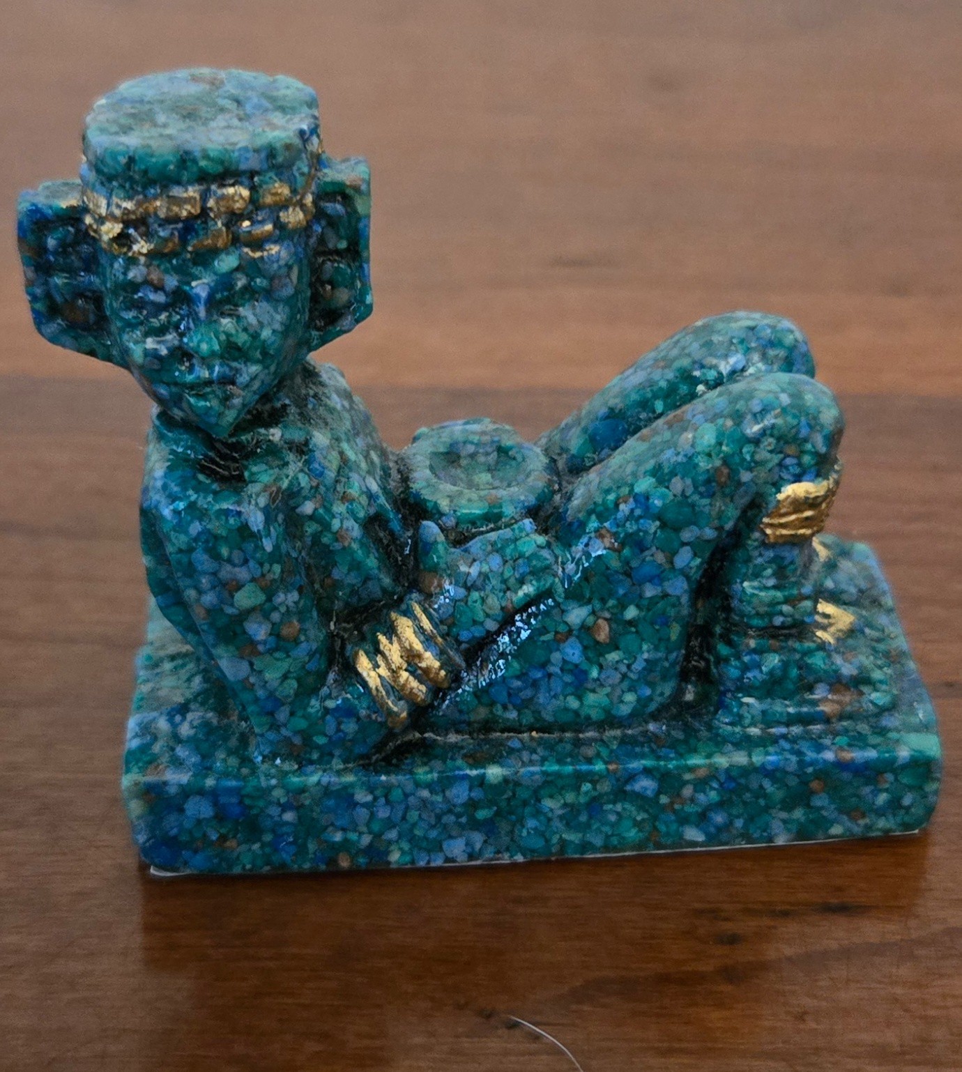 Chac Mool Sculpture Crushed Malachite Stone & Resin 2.5\ Chac Mool Sculpture Crushed Malachite Stone & Resin 2.5\