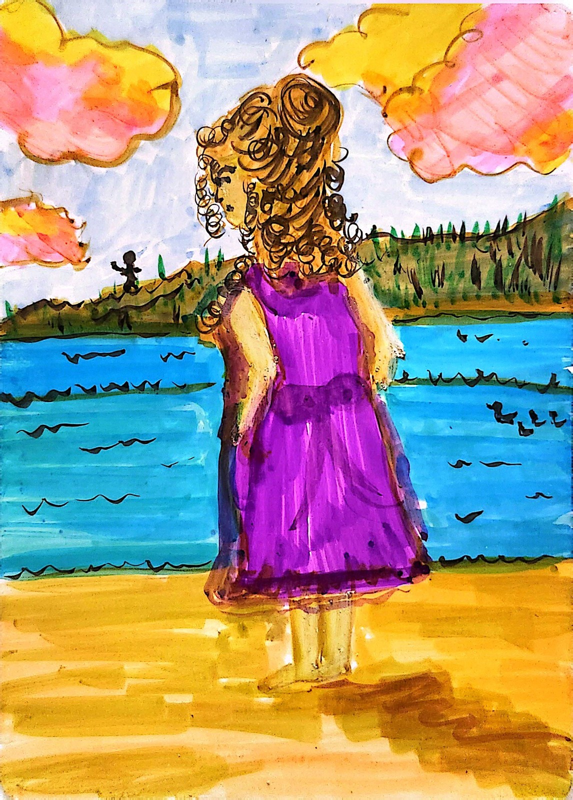 Woman At The Beach Expressionist Original Watercolor Painting ACEO