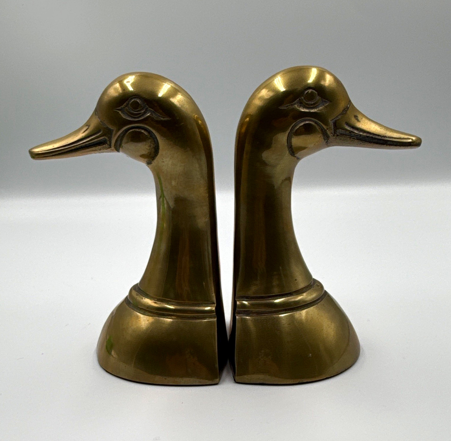 Vintage Solid Brass Mallard Duck Head Bookends Set Vintage Solid Brass Mallard Duck Head Bookends Set