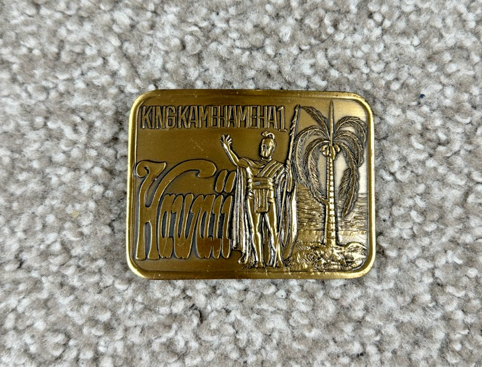 Vintage Hawaii King Kamehameha1 Brass Belt Buckle Hawaiian Dollar Palm Tree Vintage Hawaii King Kamehameha1 Brass Belt Buckle Hawaiian Dollar Palm Tree