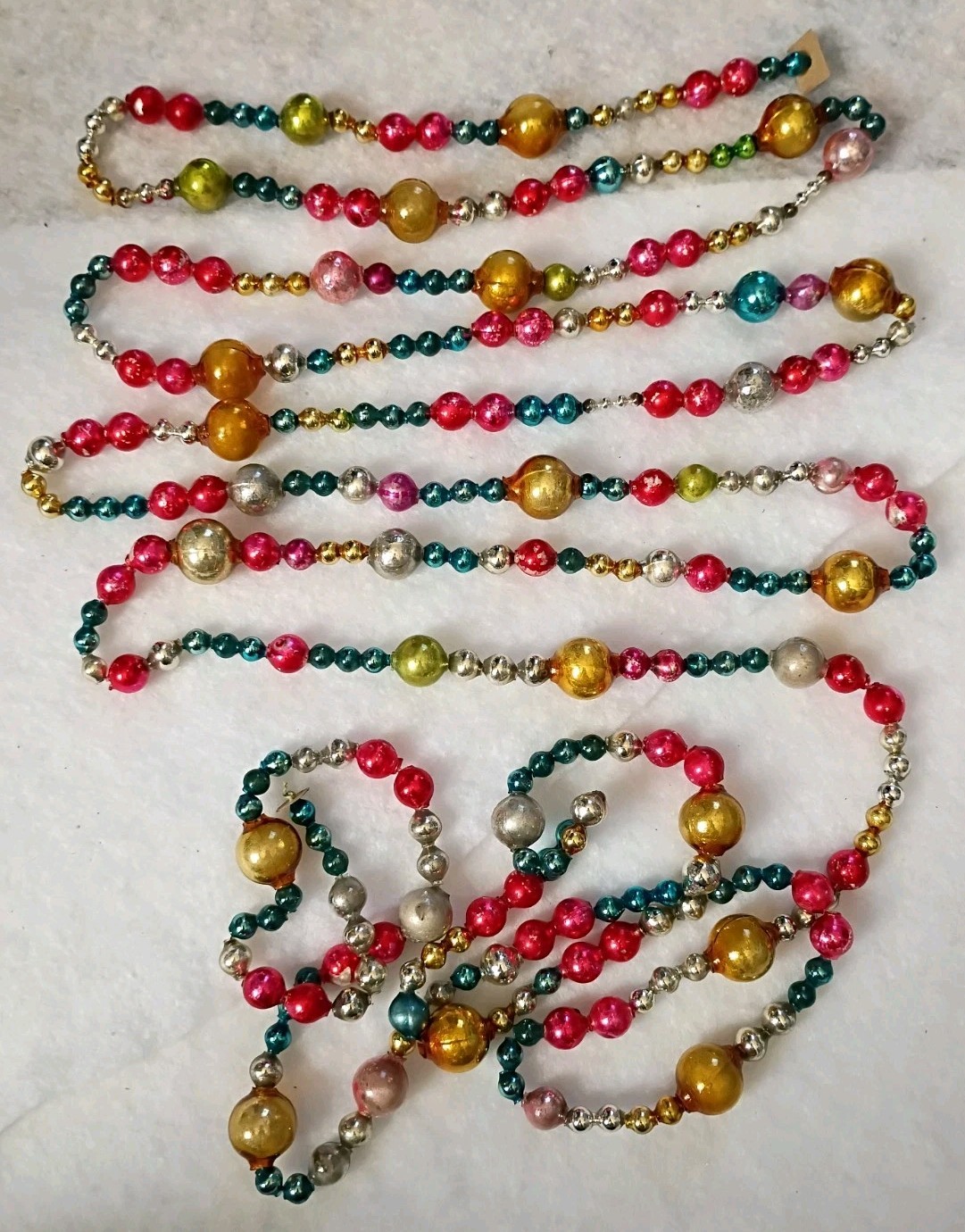 Vintage Mercury Glass Bead Christmas Garland Chartreuse Silver Green 102\