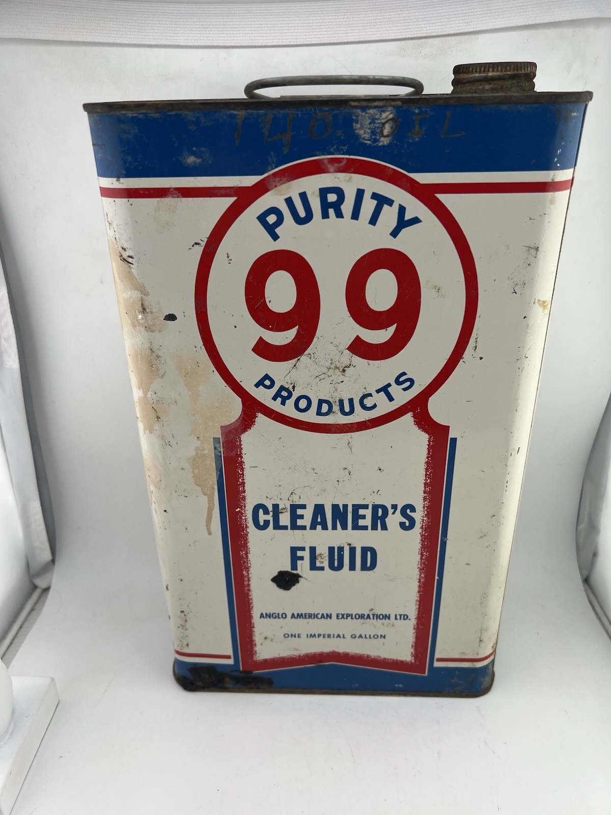Rare Vintage PURITY 99 Cleaner's Fluid Tin Can One Imperial Gallon READ Rare Vintage PURITY 99 Cleaner's Fluid Tin Can One Imperial Gallon READ