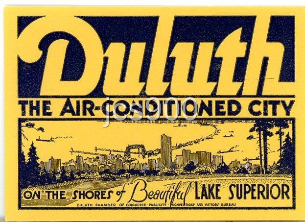 VINTAGE DULUTH MINNESOTA STATE SOUVENIR TRAVEL DECAL WINDOW LAKE SUPERIOR 1940s