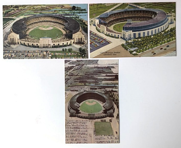 3 VTG 1950s CLEVELAND OH Postcard Views MUNICIPAL STADIUM Teich Archives MINT