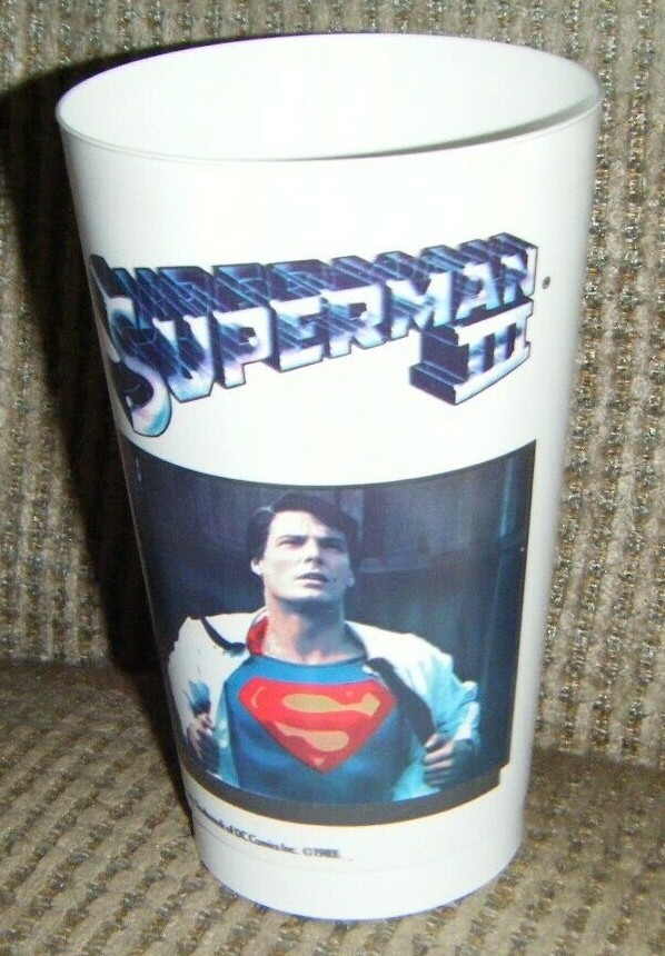 Vintage 1983 SUPERMAN 3 III STEAK N SHAKE PLASTIC CUP Christopher Reeve 7UP DC 