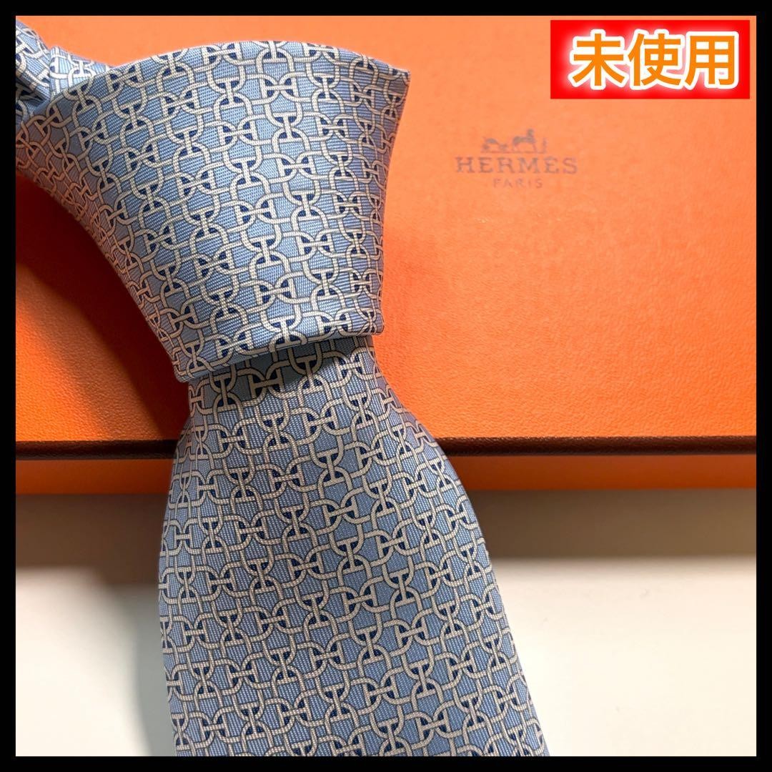 HERMES Regular Tie H Pattern Blue mint gift HERMES Regular Tie H Pattern Blue mint gift