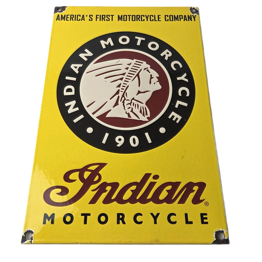 Vintage Indian Motorcycles Sign - Parts Dealership Service Porcelain Gas Sign